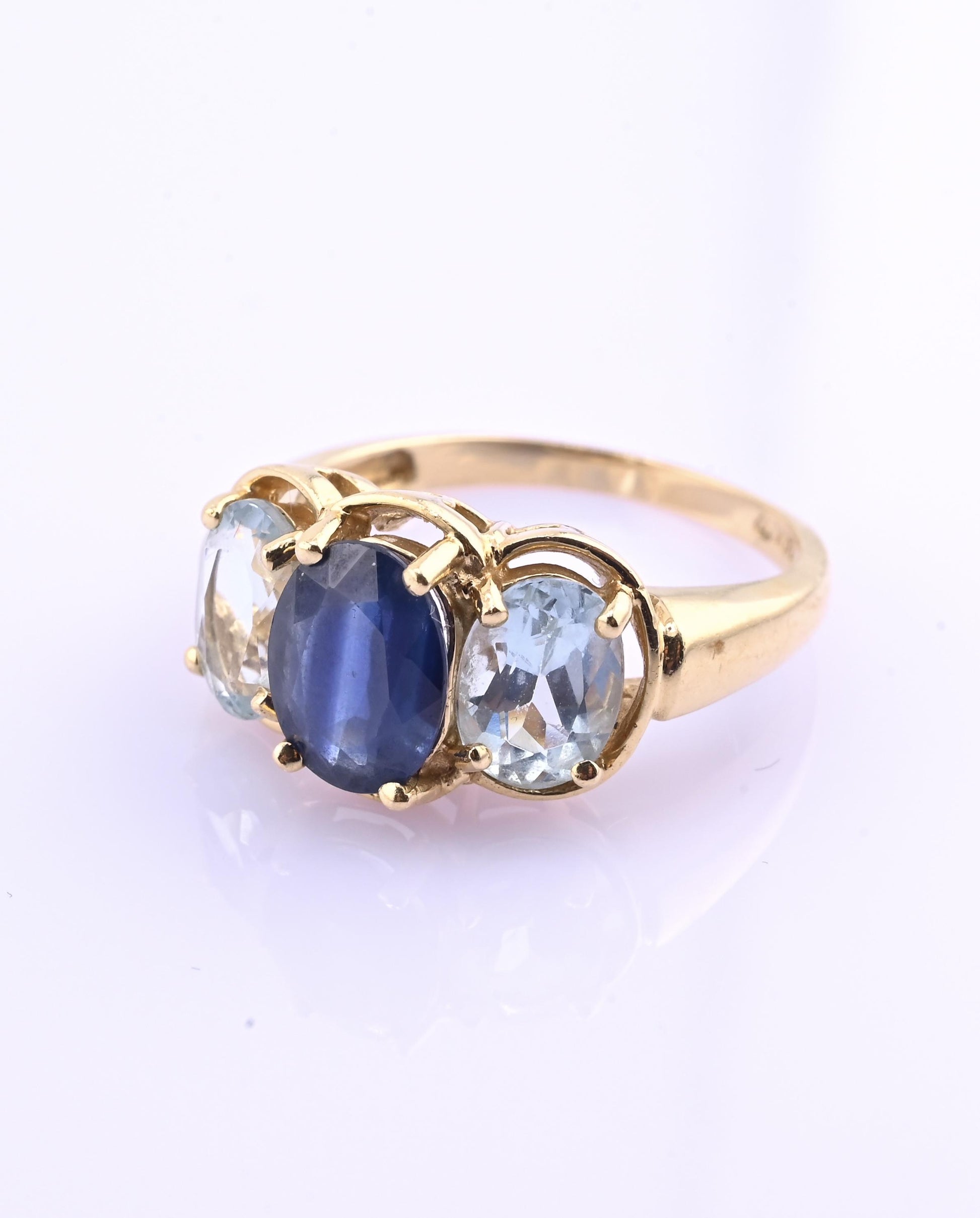 14K Yellow Gold IGI Certified Natural Sapphire & Aquamarine Ring Size 5.75