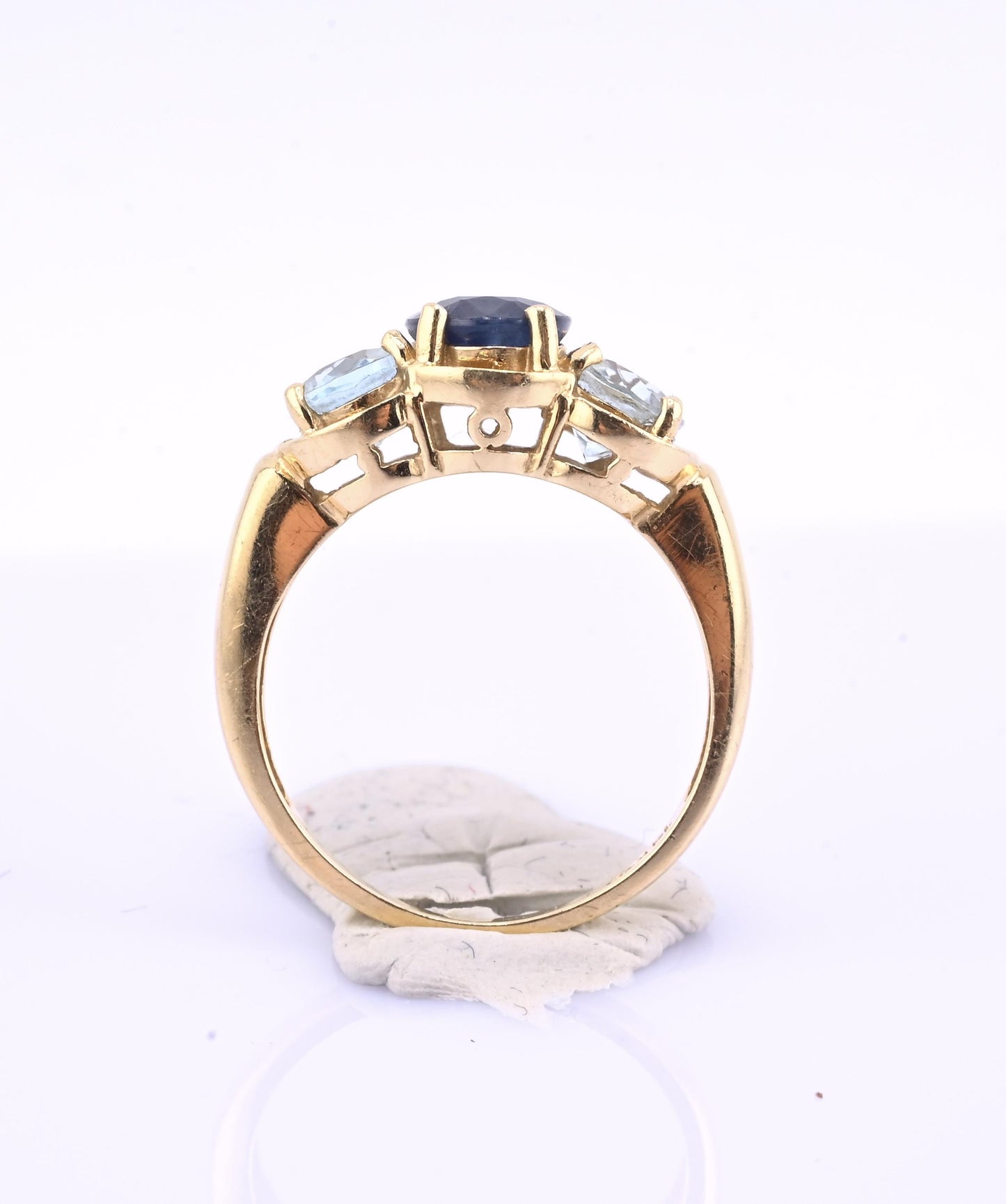 14K Yellow Gold IGI Certified Natural Sapphire & Aquamarine Ring Size 5.75