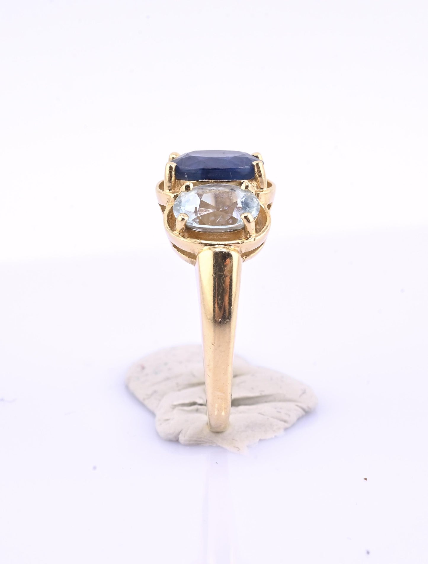 14K Yellow Gold IGI Certified Natural Sapphire & Aquamarine Ring Size 5.75