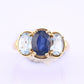 14K Yellow Gold IGI Certified Natural Sapphire & Aquamarine Ring Size 5.75