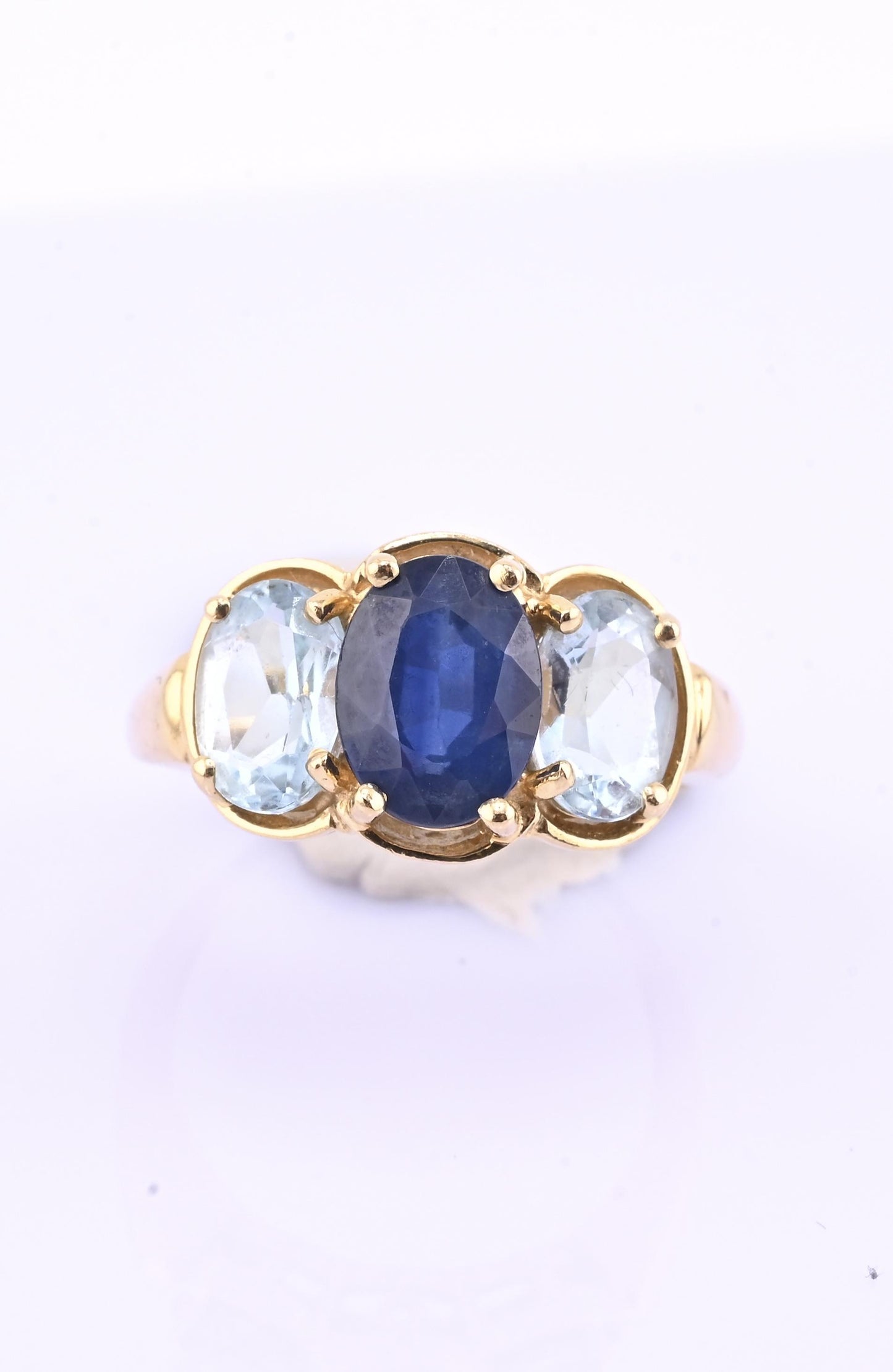 14K Yellow Gold IGI Certified Natural Sapphire & Aquamarine Ring Size 5.75