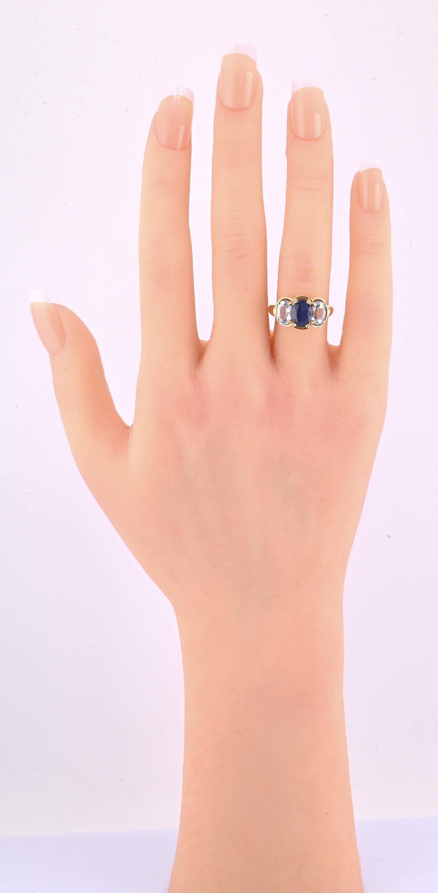 14K Yellow Gold IGI Certified Natural Sapphire & Aquamarine Ring Size 5.75