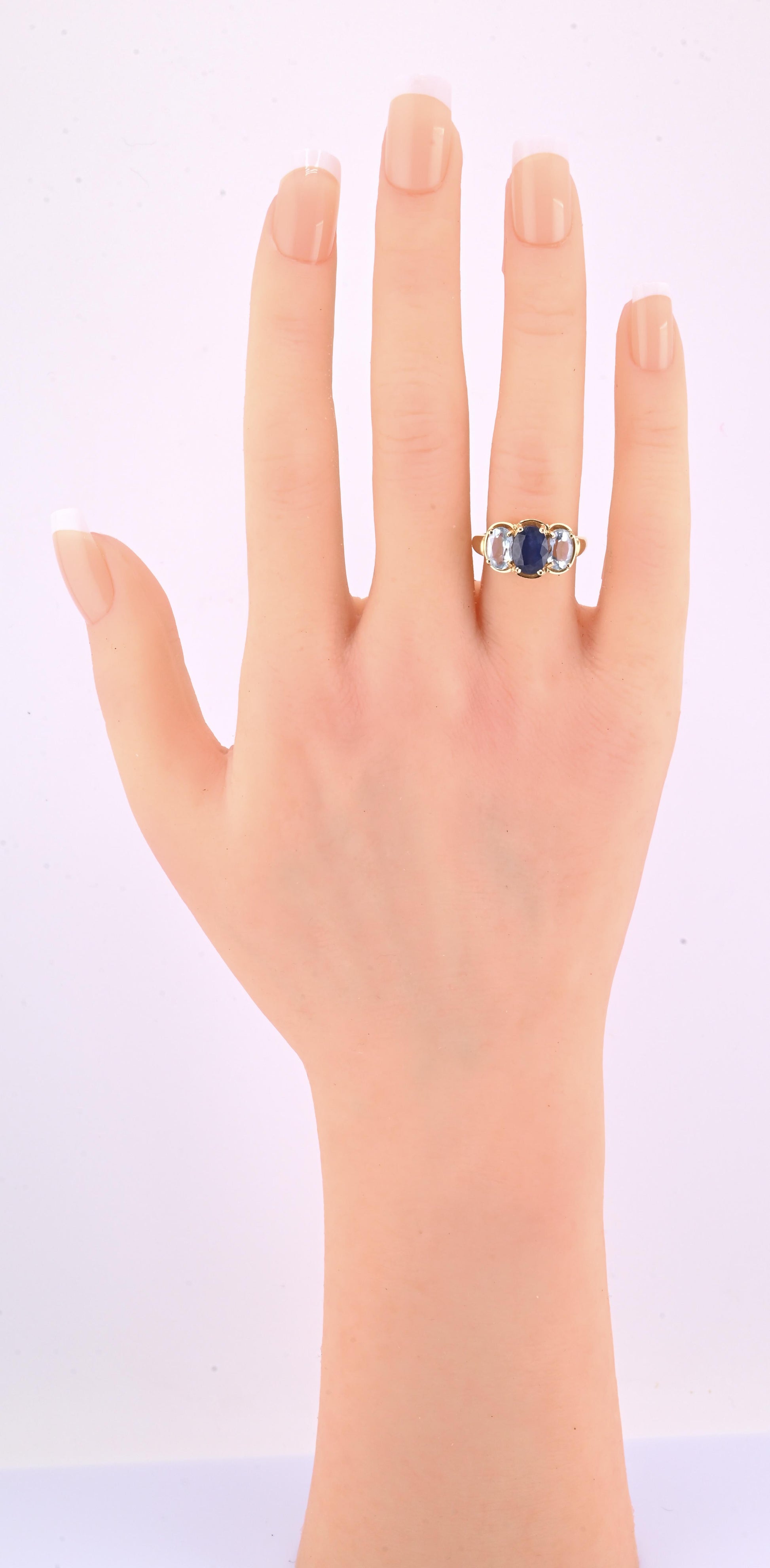 14K Yellow Gold IGI Certified Natural Sapphire & Aquamarine Ring Size 5.75