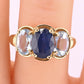 14K Yellow Gold IGI Certified Natural Sapphire & Aquamarine Ring Size 5.75