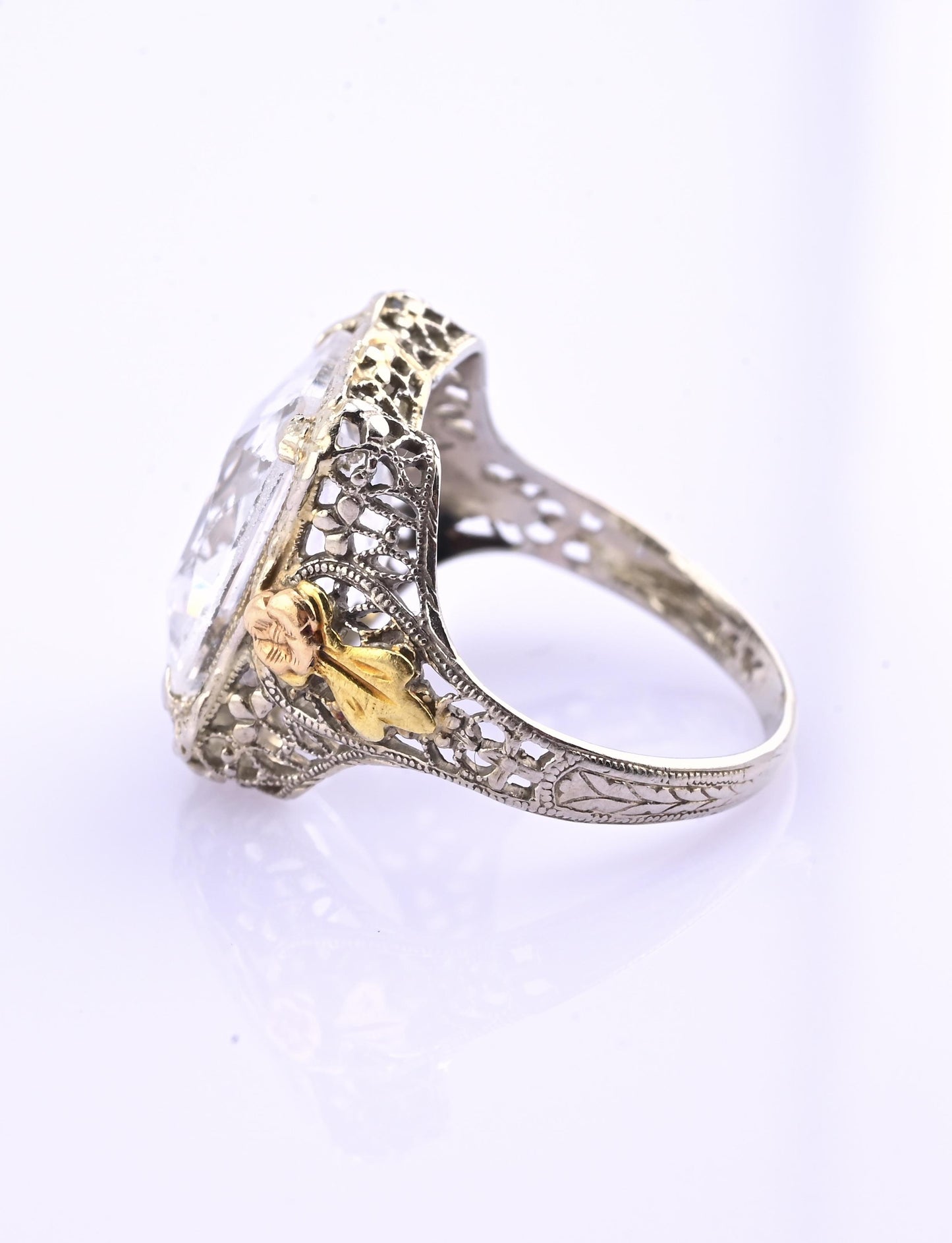 14K White & Yellow Gold Art Deco Ring IGI Certified Lab Grown Spinel Ring Size 4