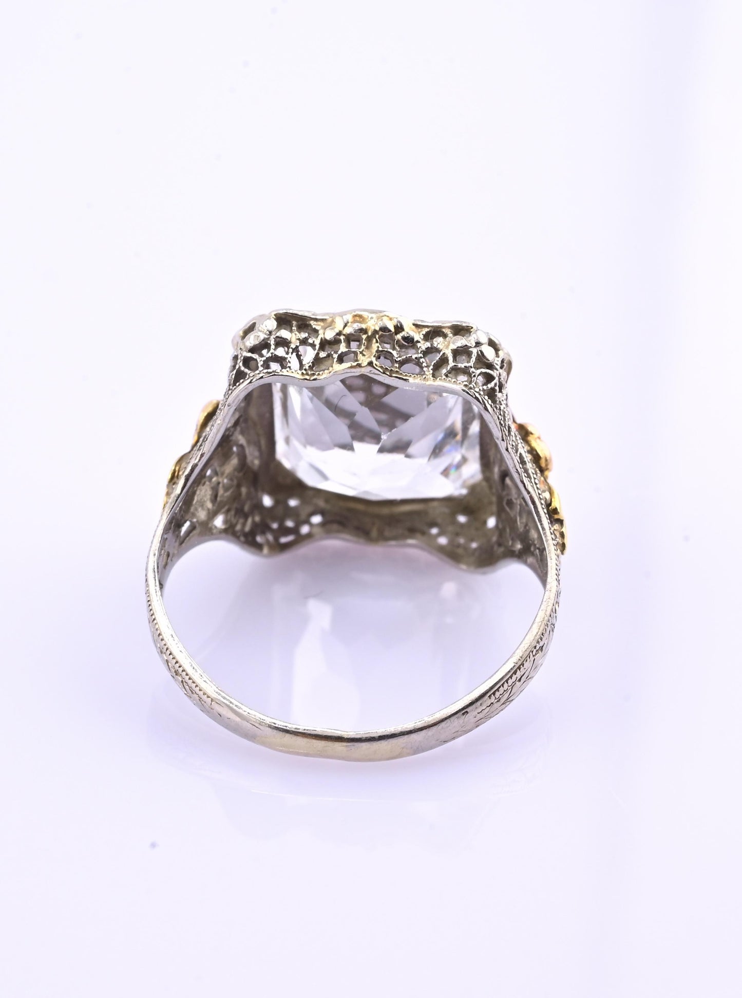 14K White & Yellow Gold Art Deco Ring IGI Certified Lab Grown Spinel Ring Size 4