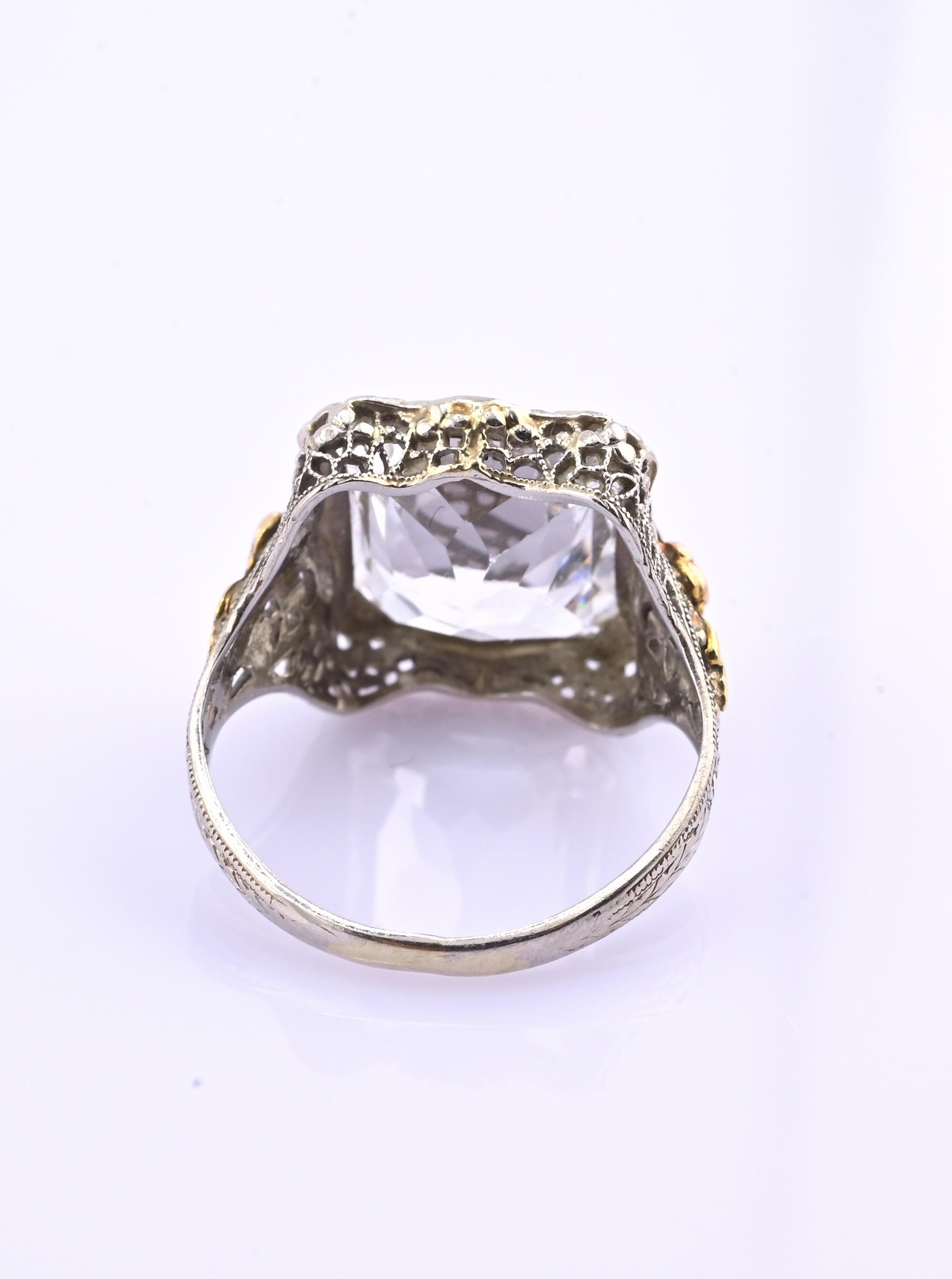 14K White & Yellow Gold Art Deco Ring IGI Certified Lab Grown Spinel Ring Size 4