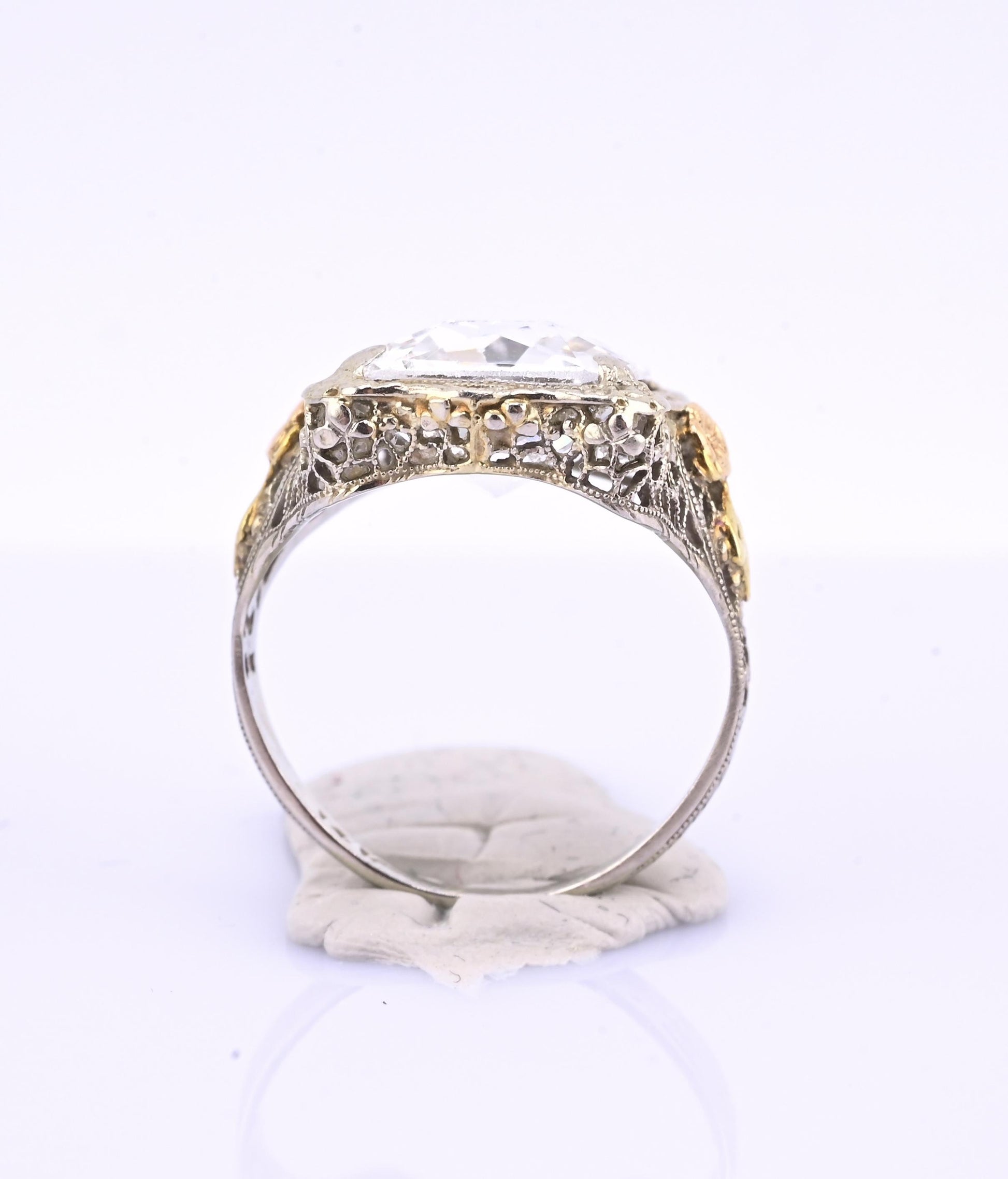 14K White & Yellow Gold Art Deco Ring IGI Certified Lab Grown Spinel Ring Size 4