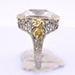 14K White & Yellow Gold Art Deco Ring IGI Certified Lab Grown Spinel Ring Size 4