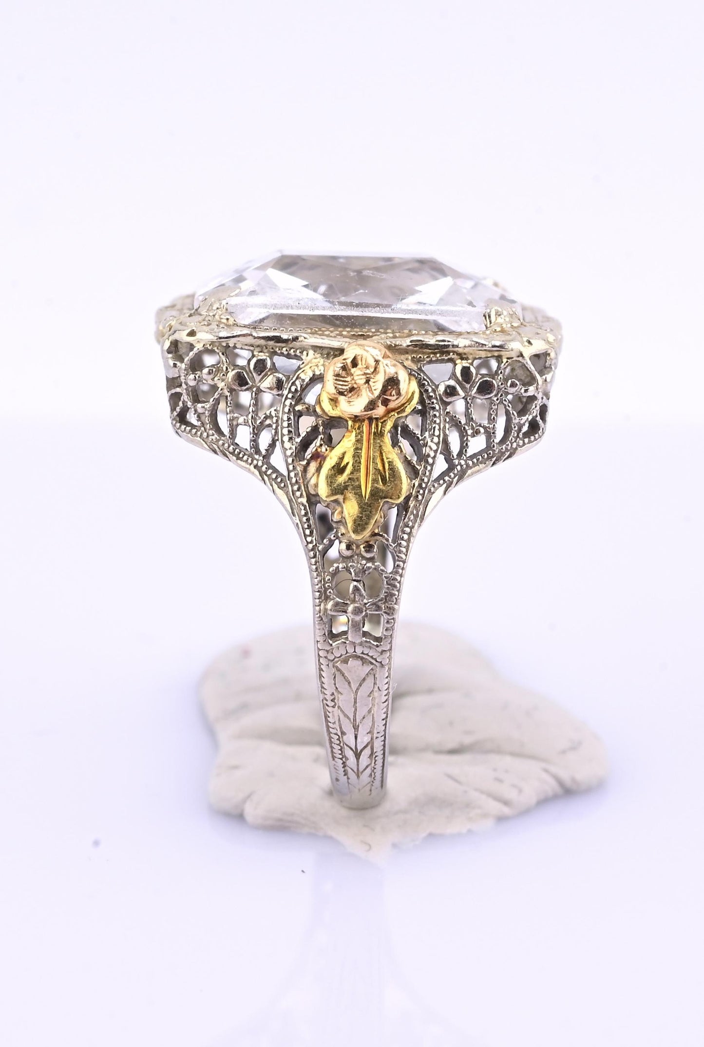 14K White & Yellow Gold Art Deco Ring IGI Certified Lab Grown Spinel Ring Size 4
