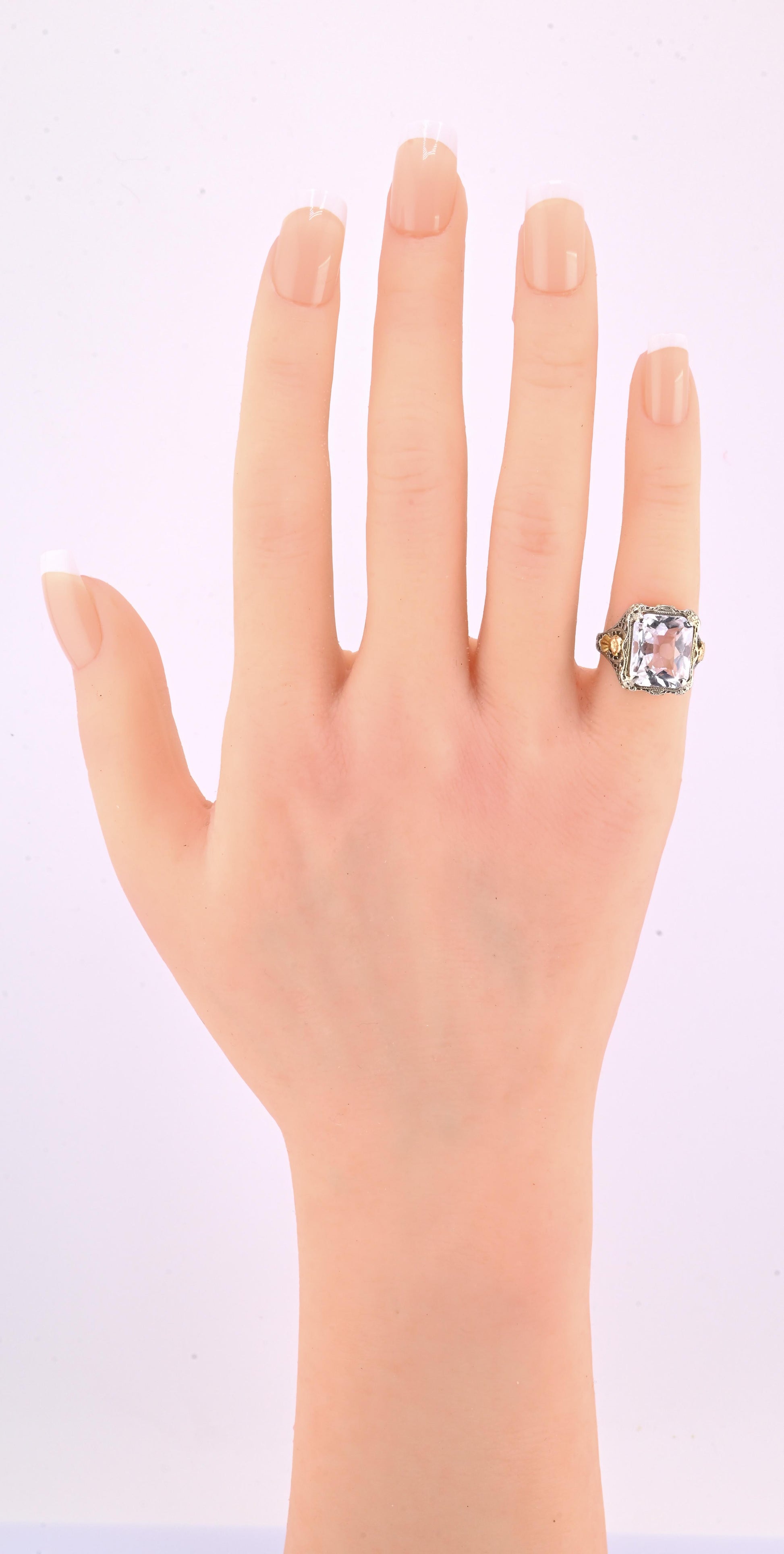 14K White & Yellow Gold Art Deco Ring IGI Certified Lab Grown Spinel Ring Size 4