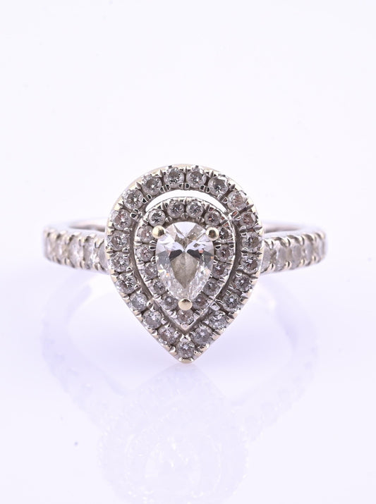 14K White Gold IGI Certified Pear Diamond Ring VS Center Diamond Ring Size 6.75