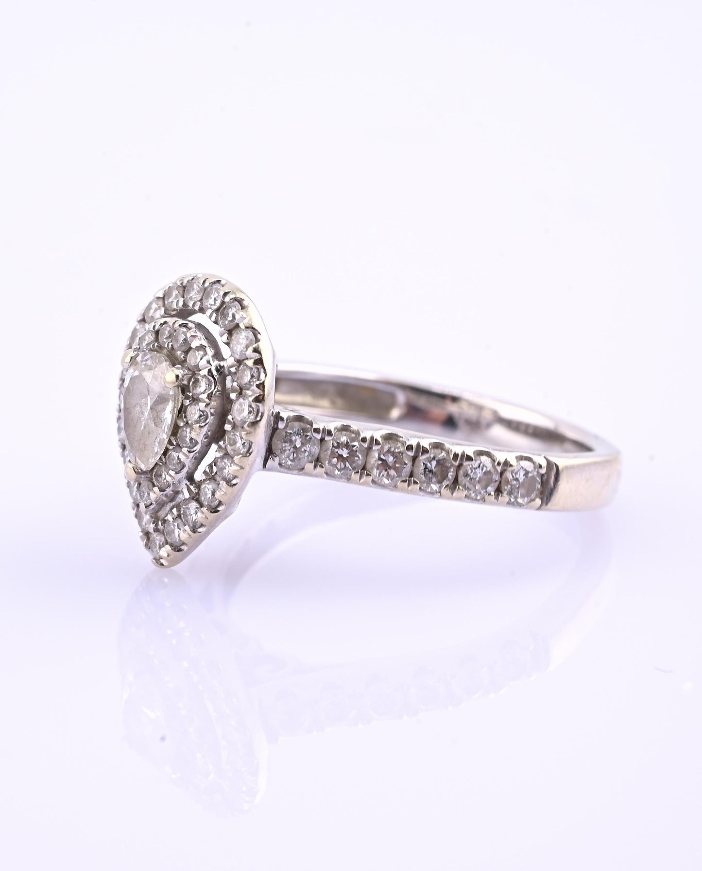14K White Gold IGI Certified Pear Diamond Ring VS Center Diamond Ring Size 6.75