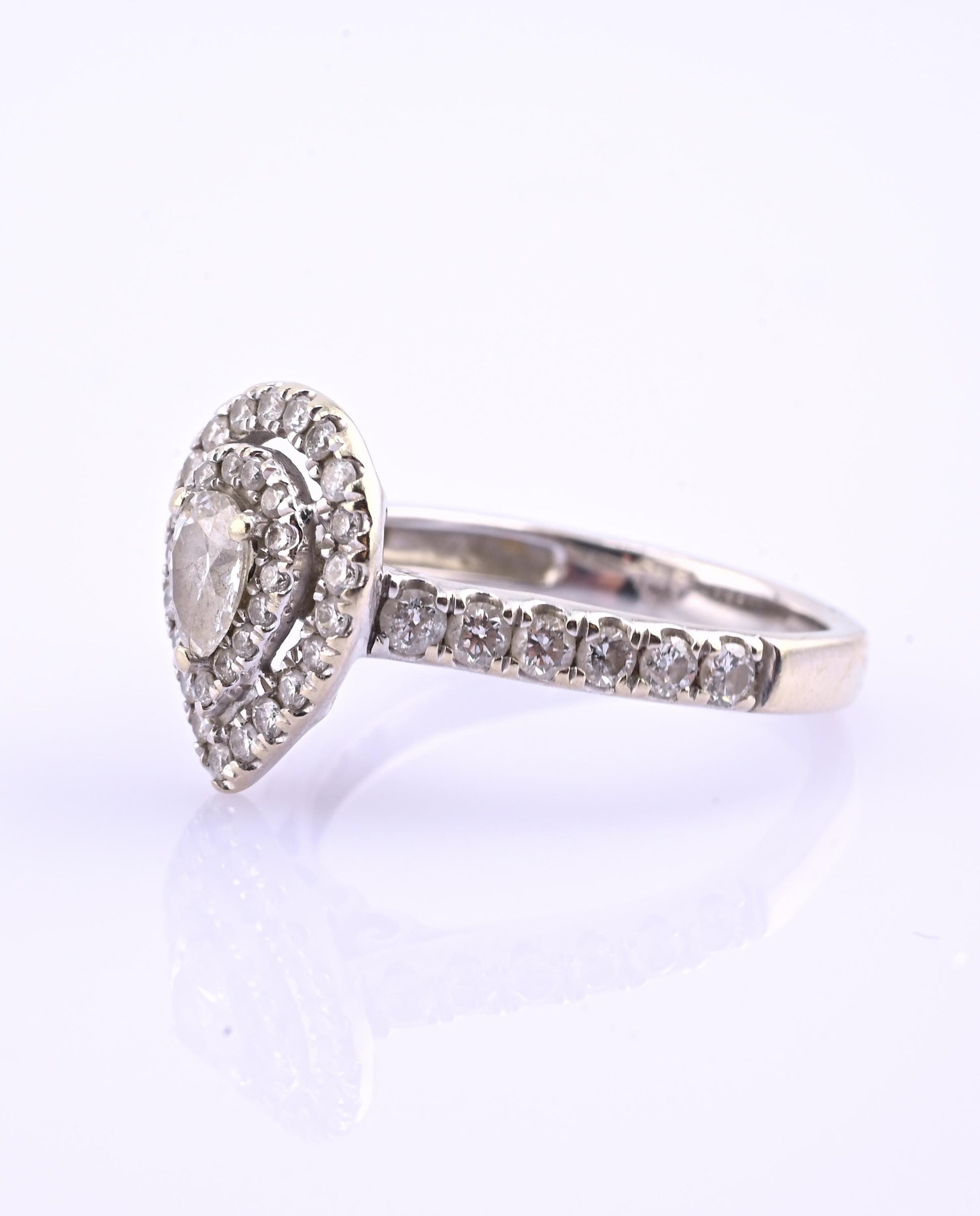 14K White Gold IGI Certified Pear Diamond Ring VS Center Diamond Ring Size 6.75