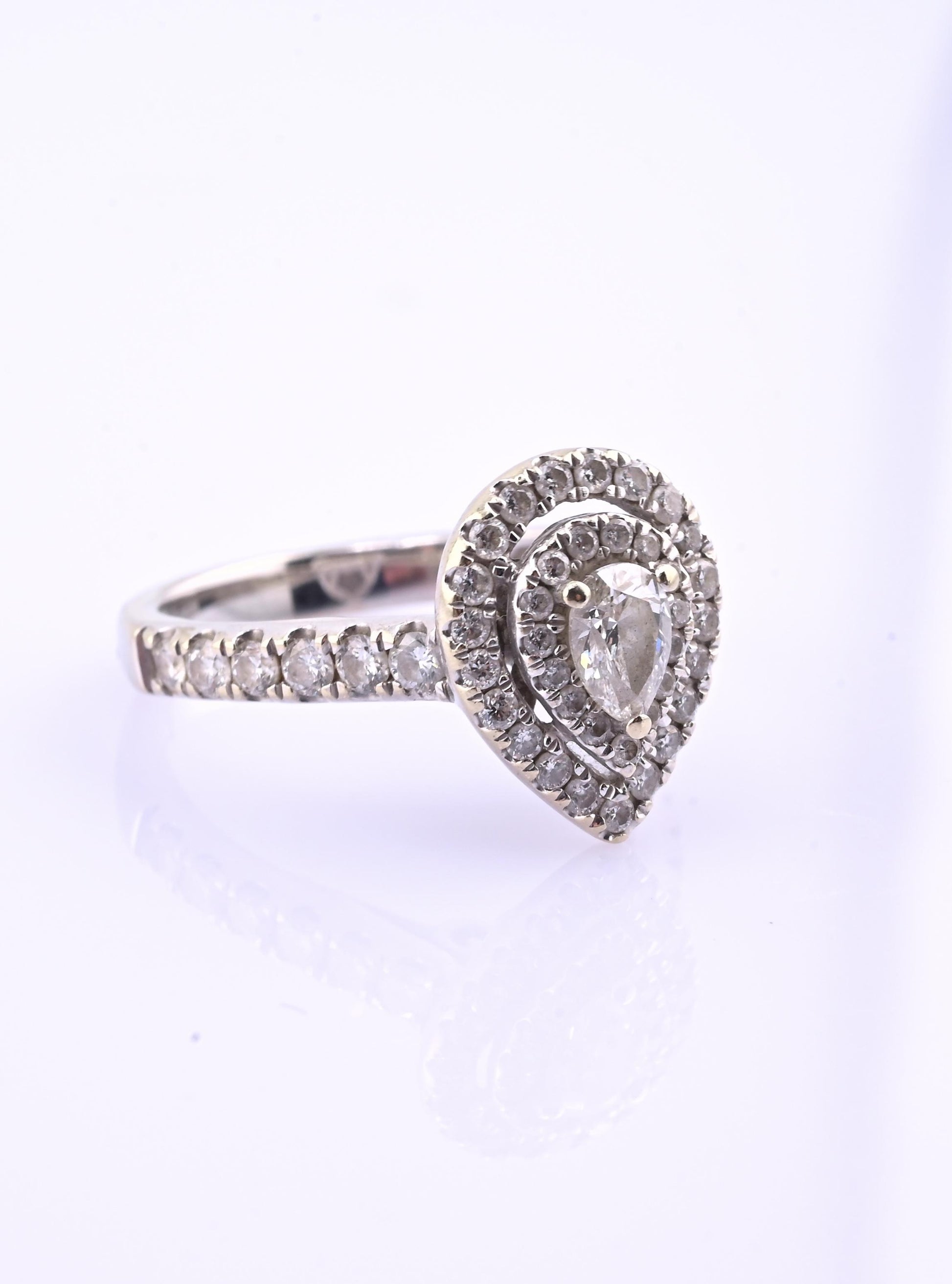 14K White Gold IGI Certified Pear Diamond Ring VS Center Diamond Ring Size 6.75