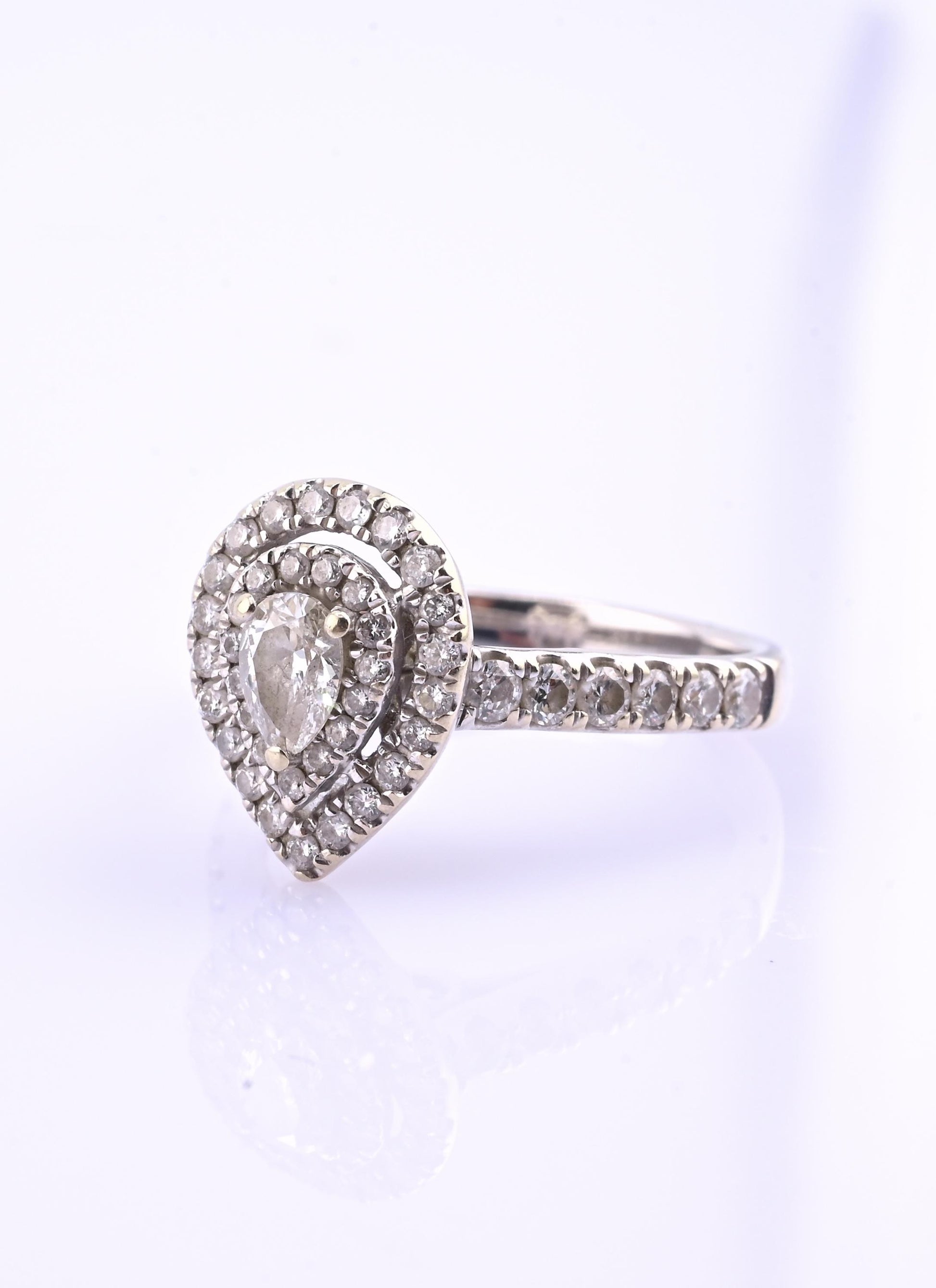 14K White Gold IGI Certified Pear Diamond Ring VS Center Diamond Ring Size 6.75