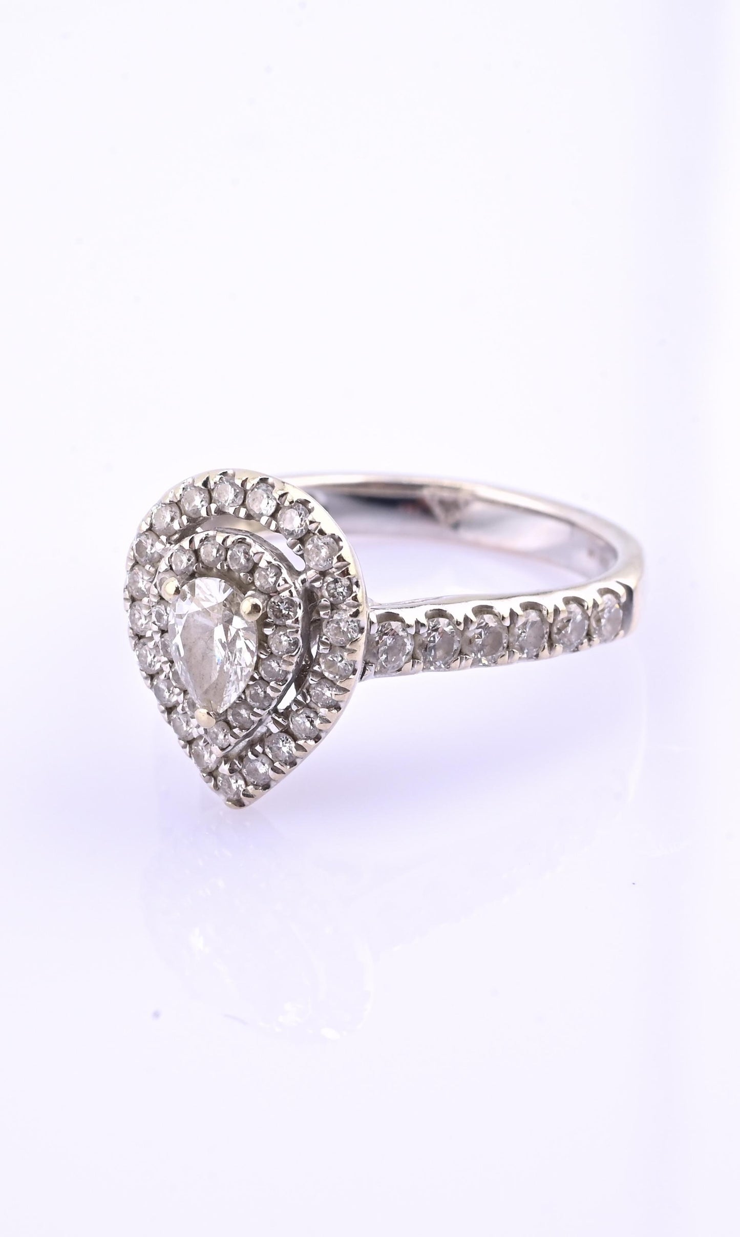 14K White Gold IGI Certified Pear Diamond Ring VS Center Diamond Ring Size 6.75