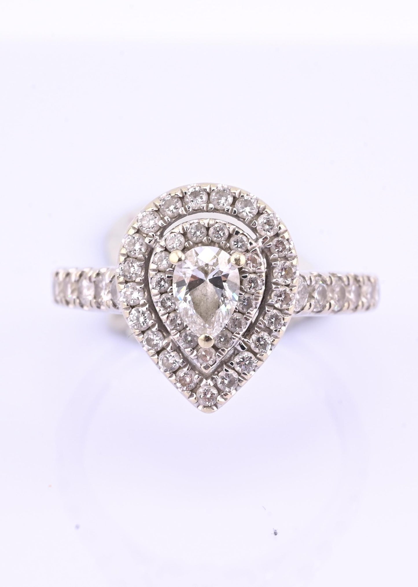 14K White Gold IGI Certified Pear Diamond Ring VS Center Diamond Ring Size 6.75