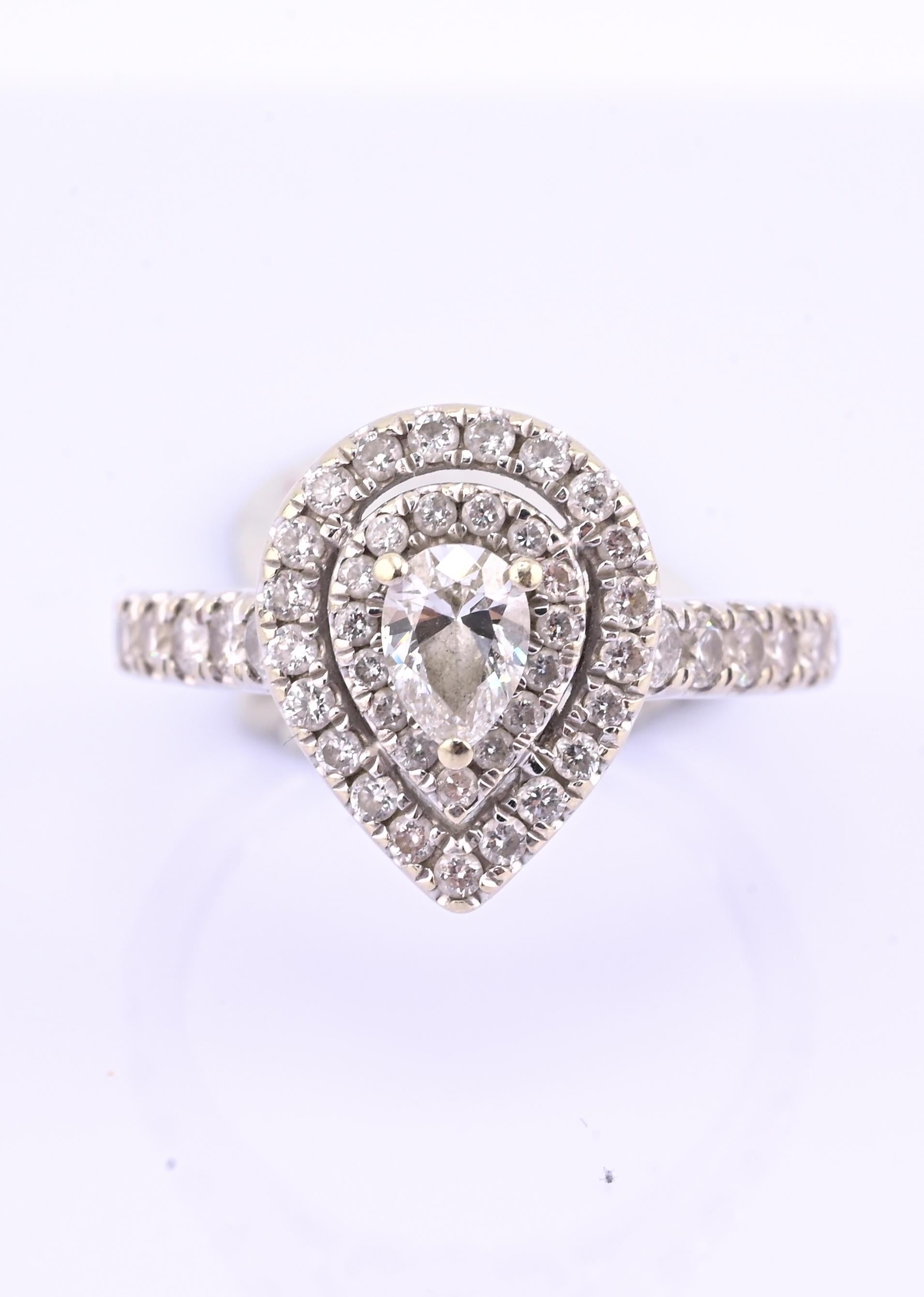 14K White Gold IGI Certified Pear Diamond Ring VS Center Diamond Ring Size 6.75