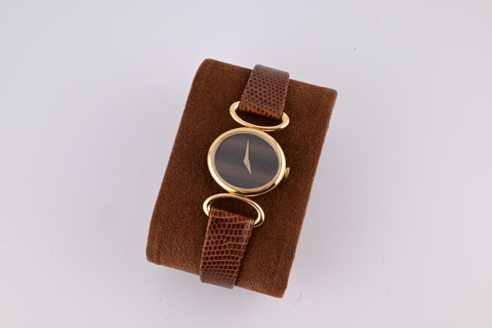 Exceptional Baume Mercier Ladies Tiger Eye Dial Wristwatch 18K Yellow Gold
