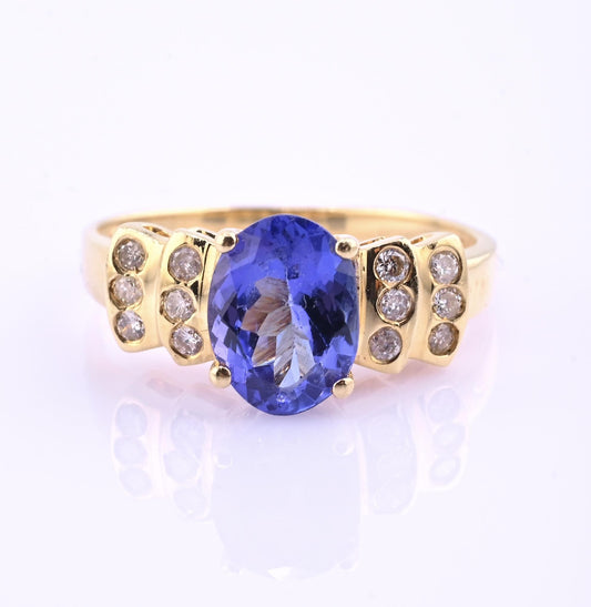 IGI Certified 14K Yellow Gold Tanzanite Ring 1.40ct Natural Tanzanite