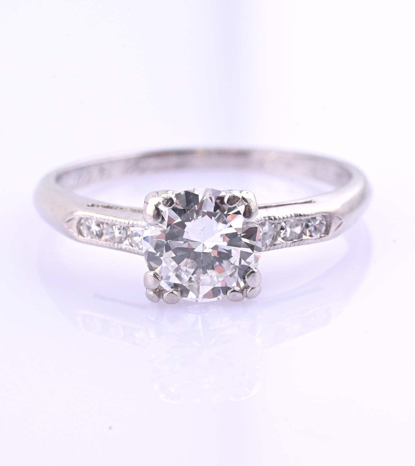 Platinum Diamond Ring GIA Certified 0.70 Center Stone D Color SI1 Ring Size 6