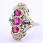 18K White Gold Ruby & Sapphire Ring Art Deco Period IGI Certified Ring Size 9.25