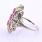 18K White Gold Ruby & Sapphire Ring Art Deco Period IGI Certified Ring Size 9.25
