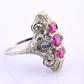 18K White Gold Ruby & Sapphire Ring Art Deco Period IGI Certified Ring Size 9.25