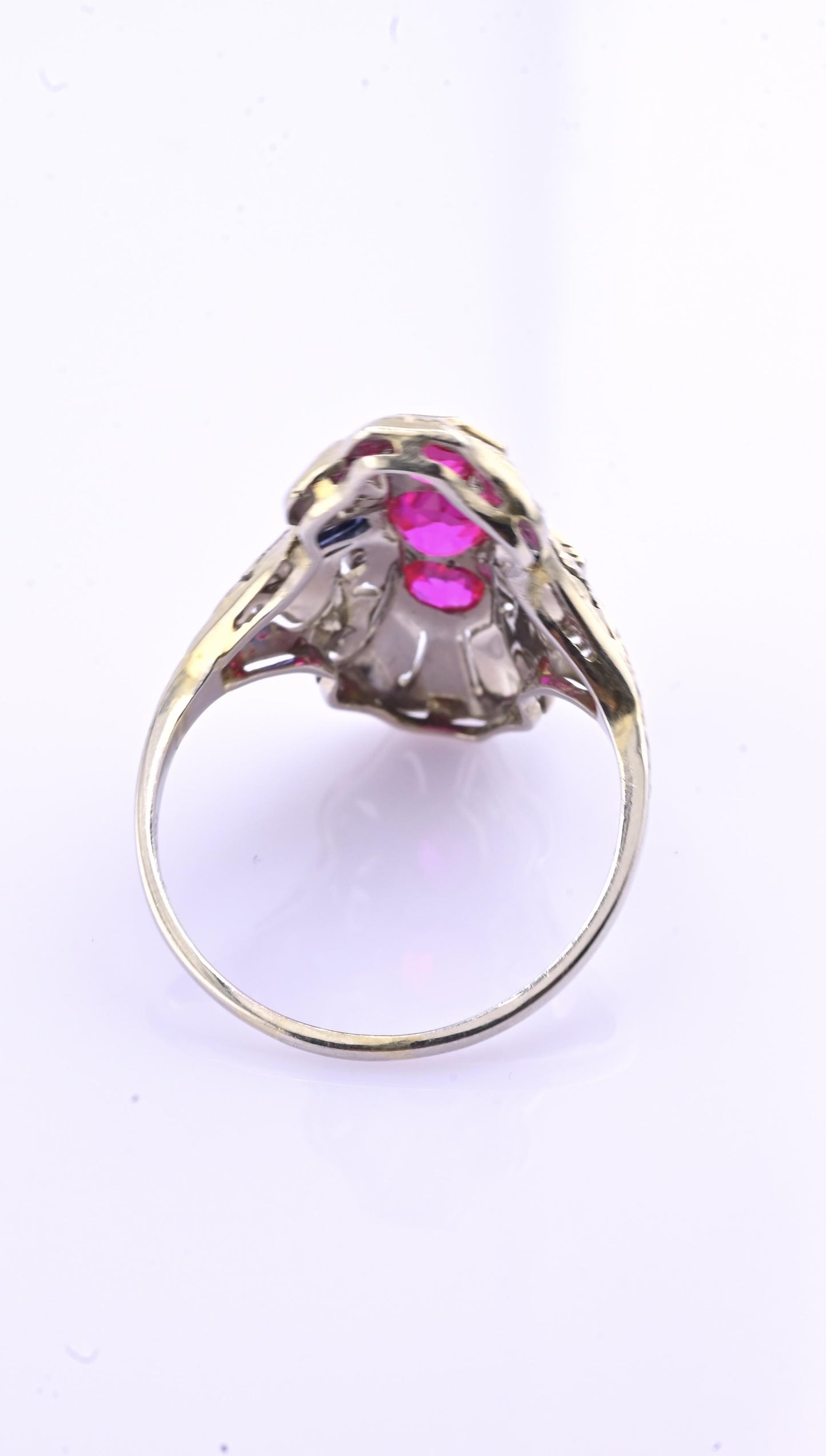 18K White Gold Ruby & Sapphire Ring Art Deco Period IGI Certified Ring Size 9.25