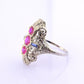 18K White Gold Ruby & Sapphire Ring Art Deco Period IGI Certified Ring Size 9.25
