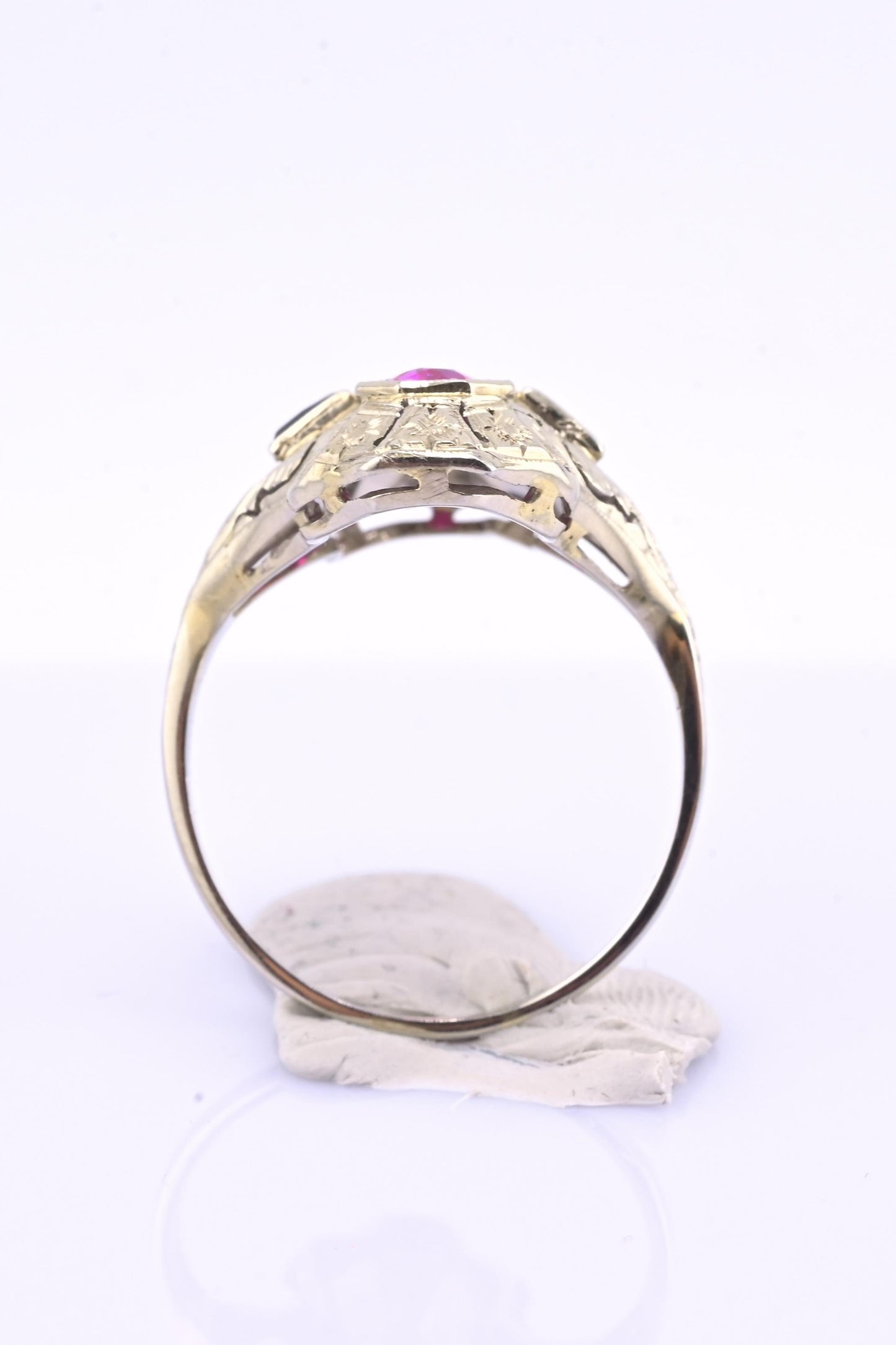 18K White Gold Ruby & Sapphire Ring Art Deco Period IGI Certified Ring Size 9.25