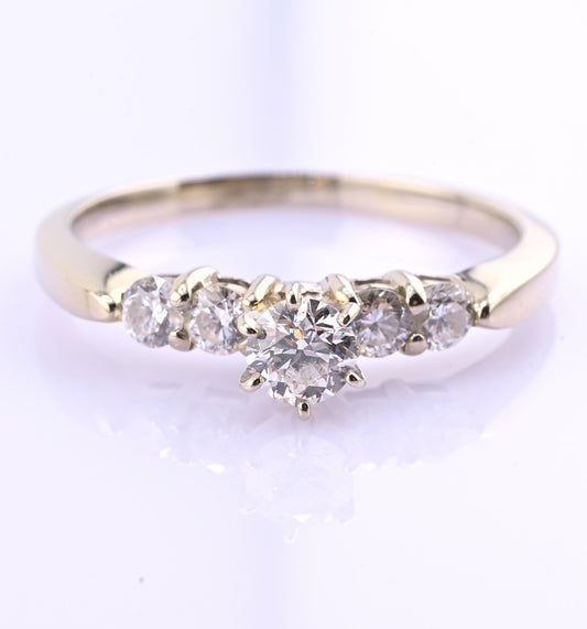 14K Yellow Gold 5-Diamond Ring 0.63 Carats Natural Diamonds Ring Size 9.5