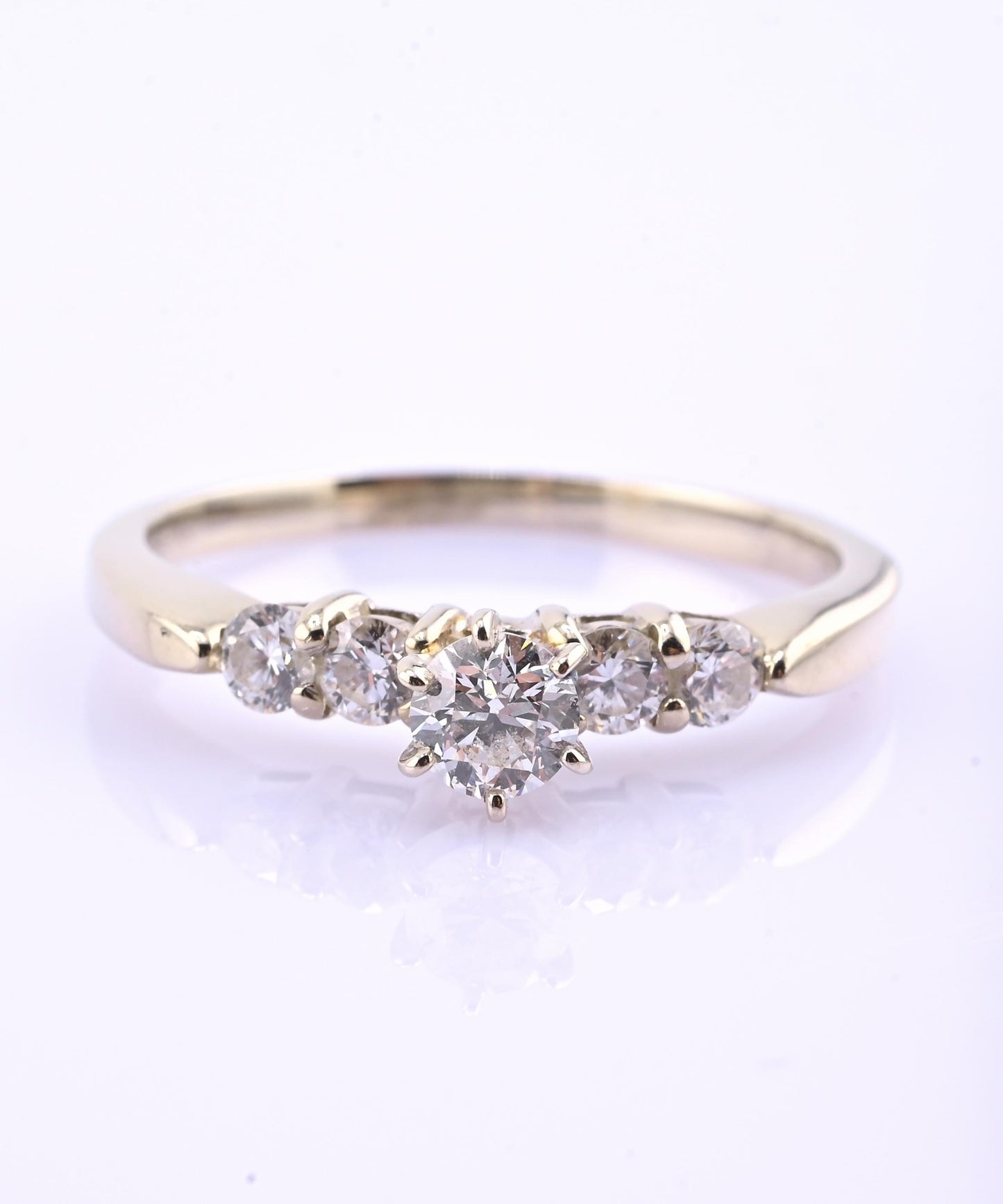 14K Yellow Gold 5-Diamond Ring 0.63 Carats Natural Diamonds Ring Size 9.5
