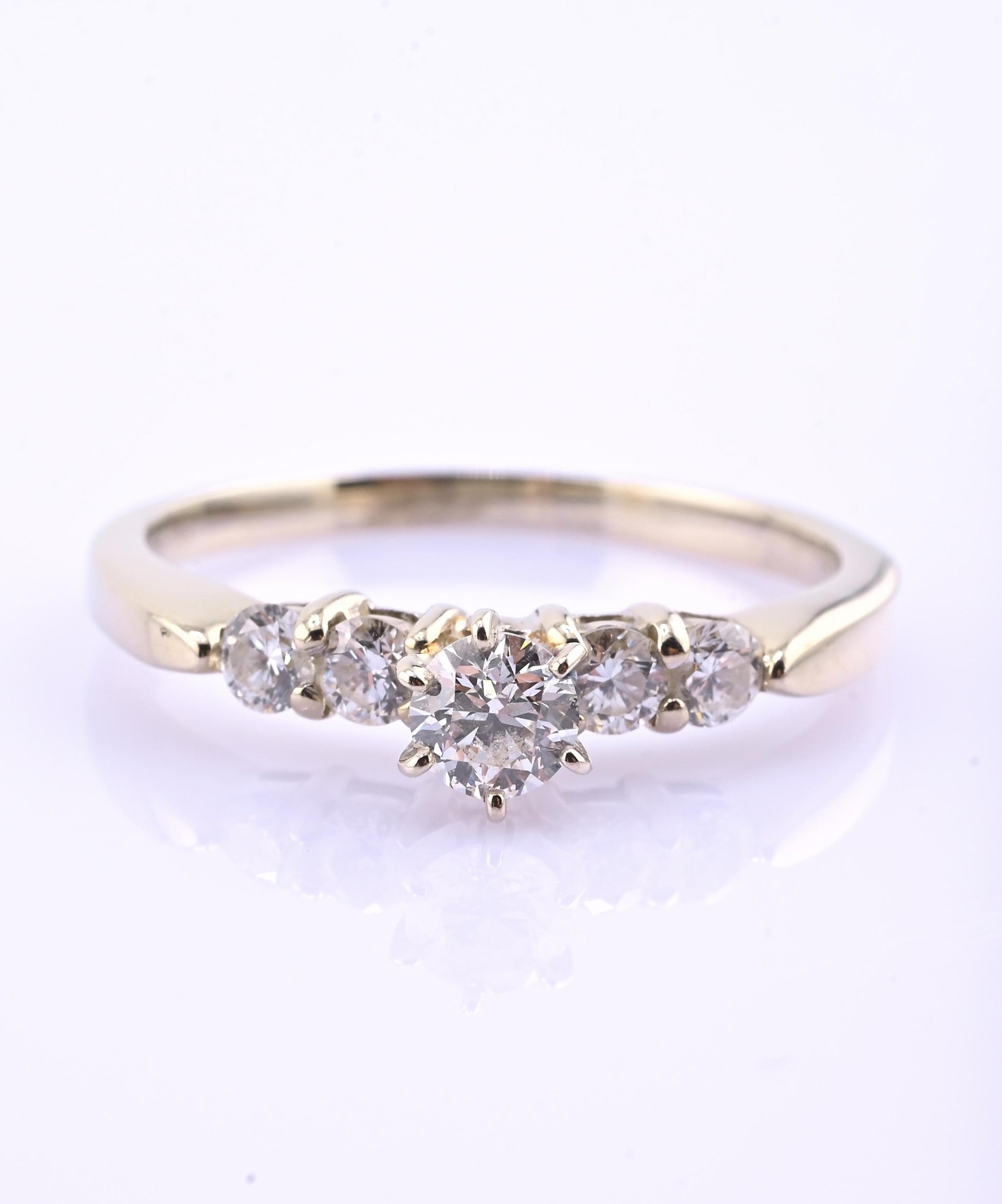 14K Yellow Gold 5-Diamond Ring 0.63 Carats Natural Diamonds Ring Size 9.5