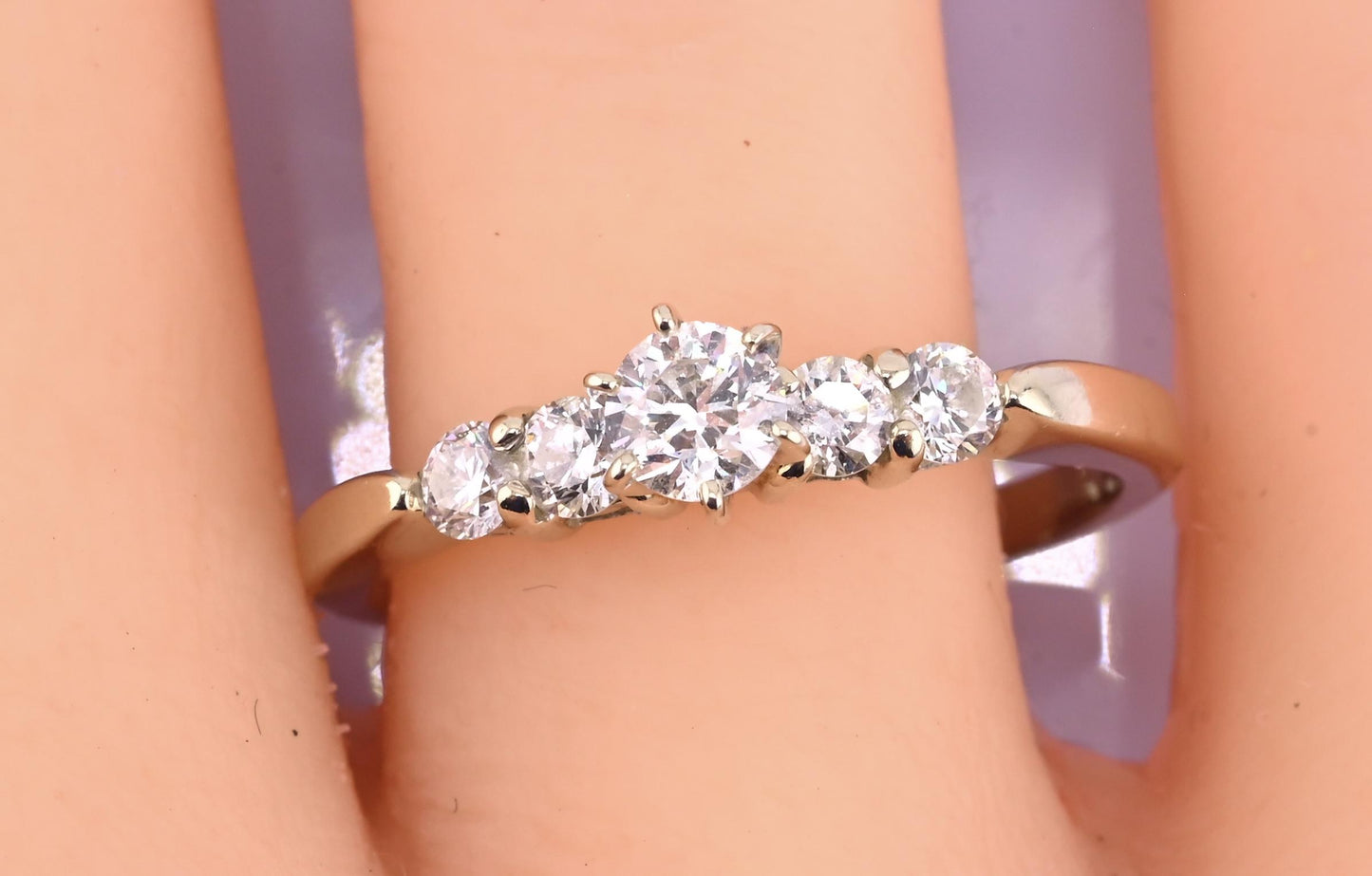 14K Yellow Gold 5-Diamond Ring 0.63 Carats Natural Diamonds Ring Size 9.5