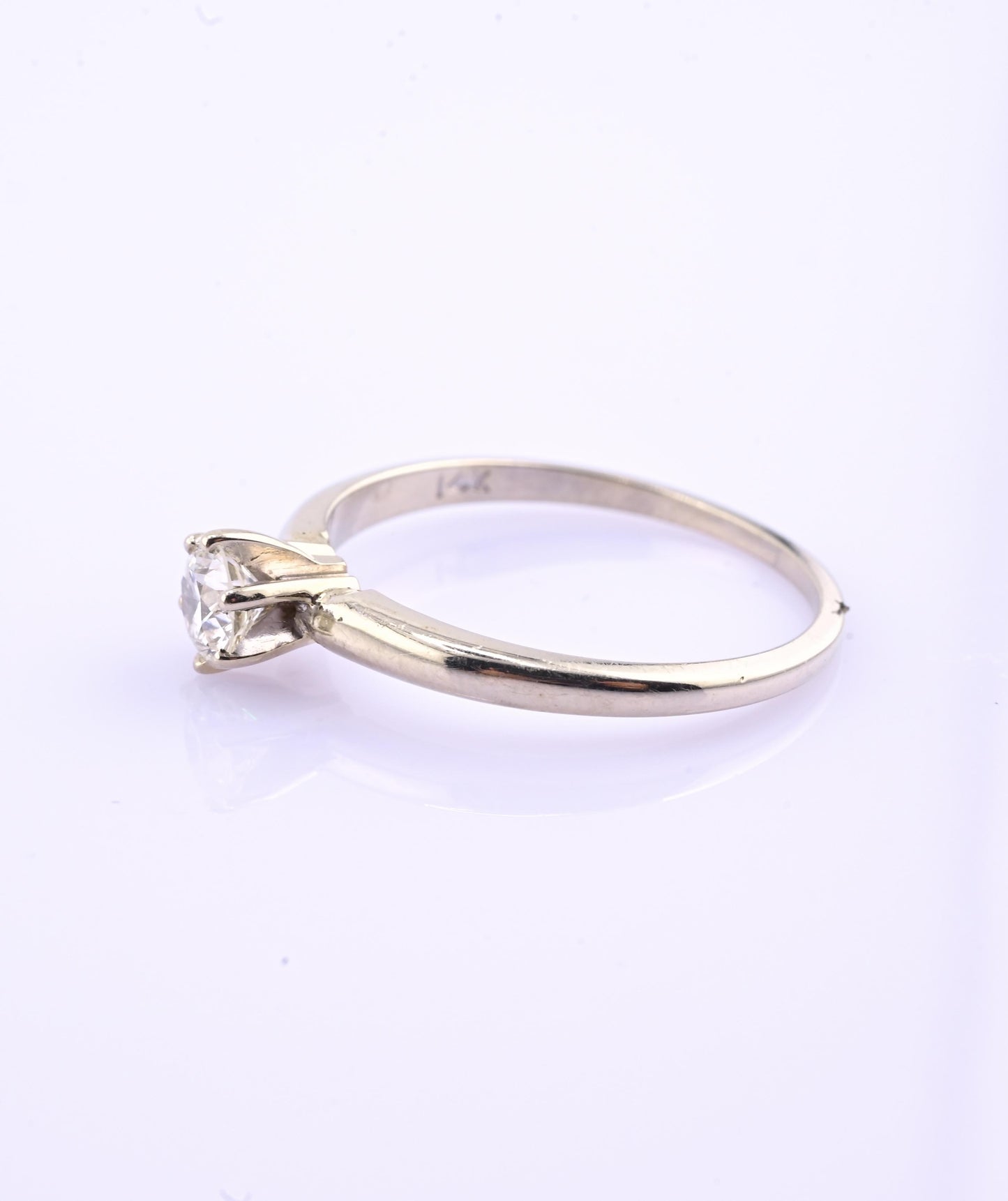 IGI Certified 14K White Gold Solitaire Diamond Ring – 0.45ct, Size 7.5