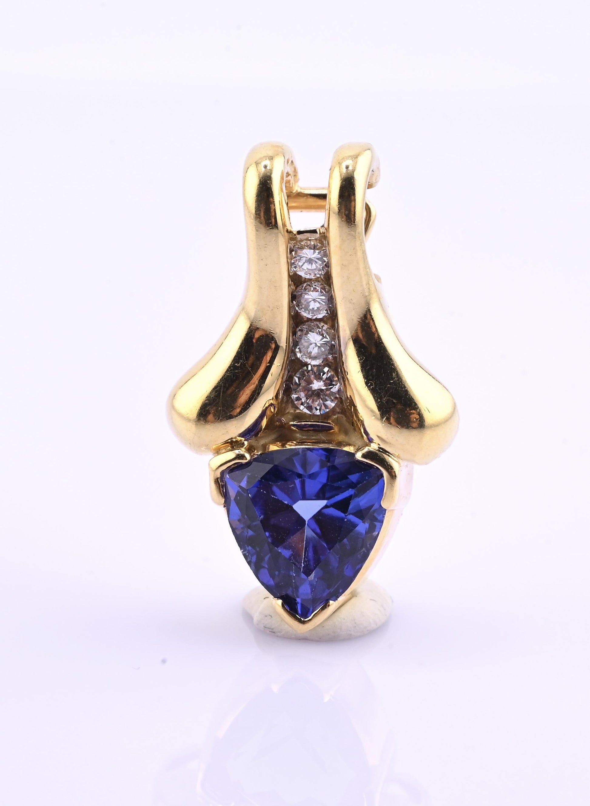 14K Yellow Gold Tanzanite & Diamond Pendant 2.20 Ct Tanzanite IGI Certified