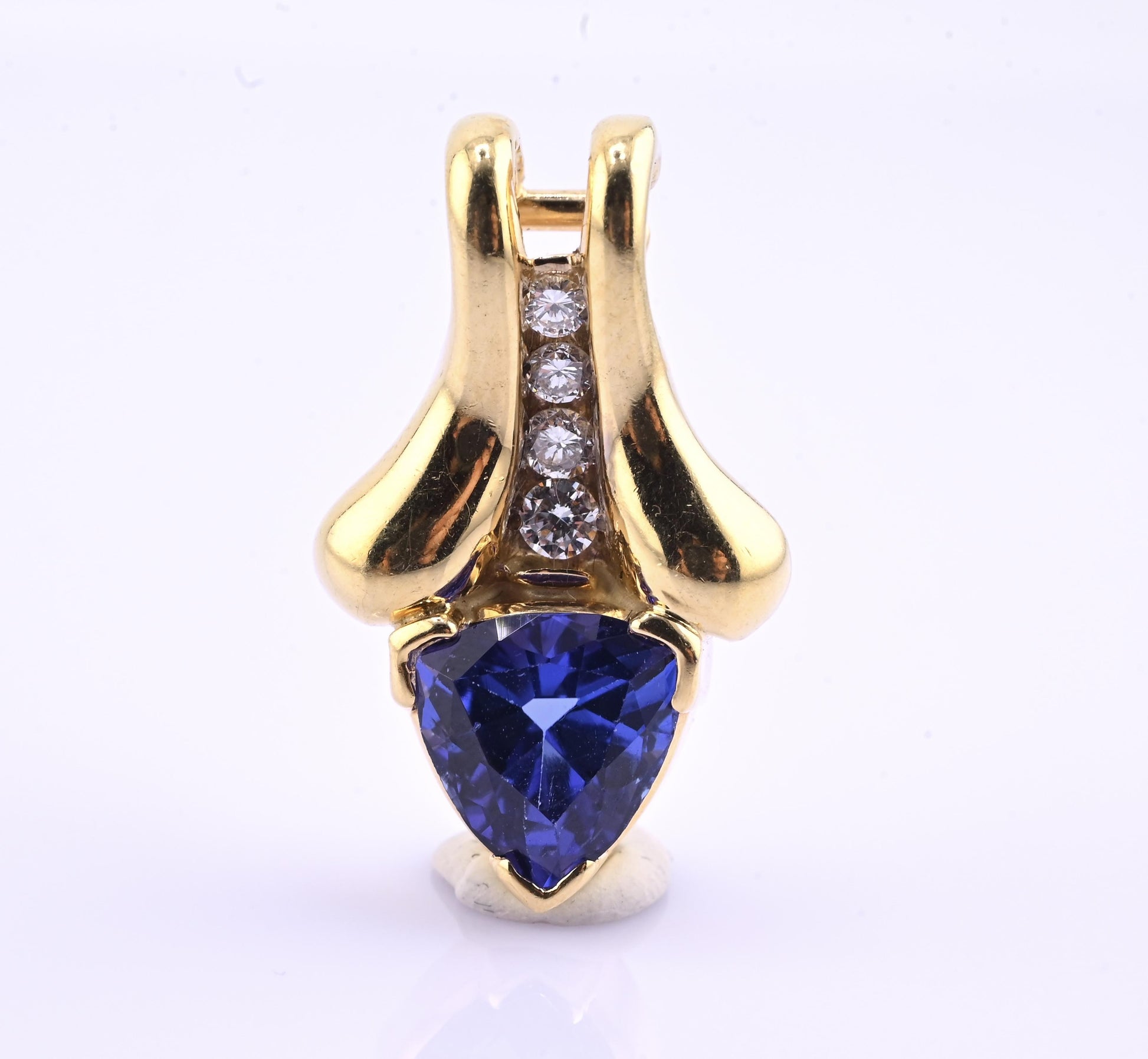 14K Yellow Gold Tanzanite & Diamond Pendant 2.20 Ct Tanzanite IGI Certified