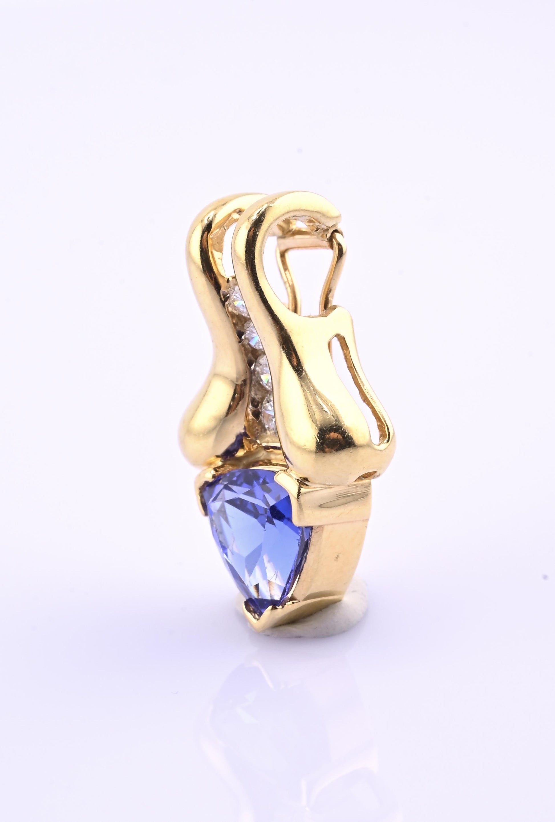 14K Yellow Gold Tanzanite & Diamond Pendant 2.20 Ct Tanzanite IGI Certified