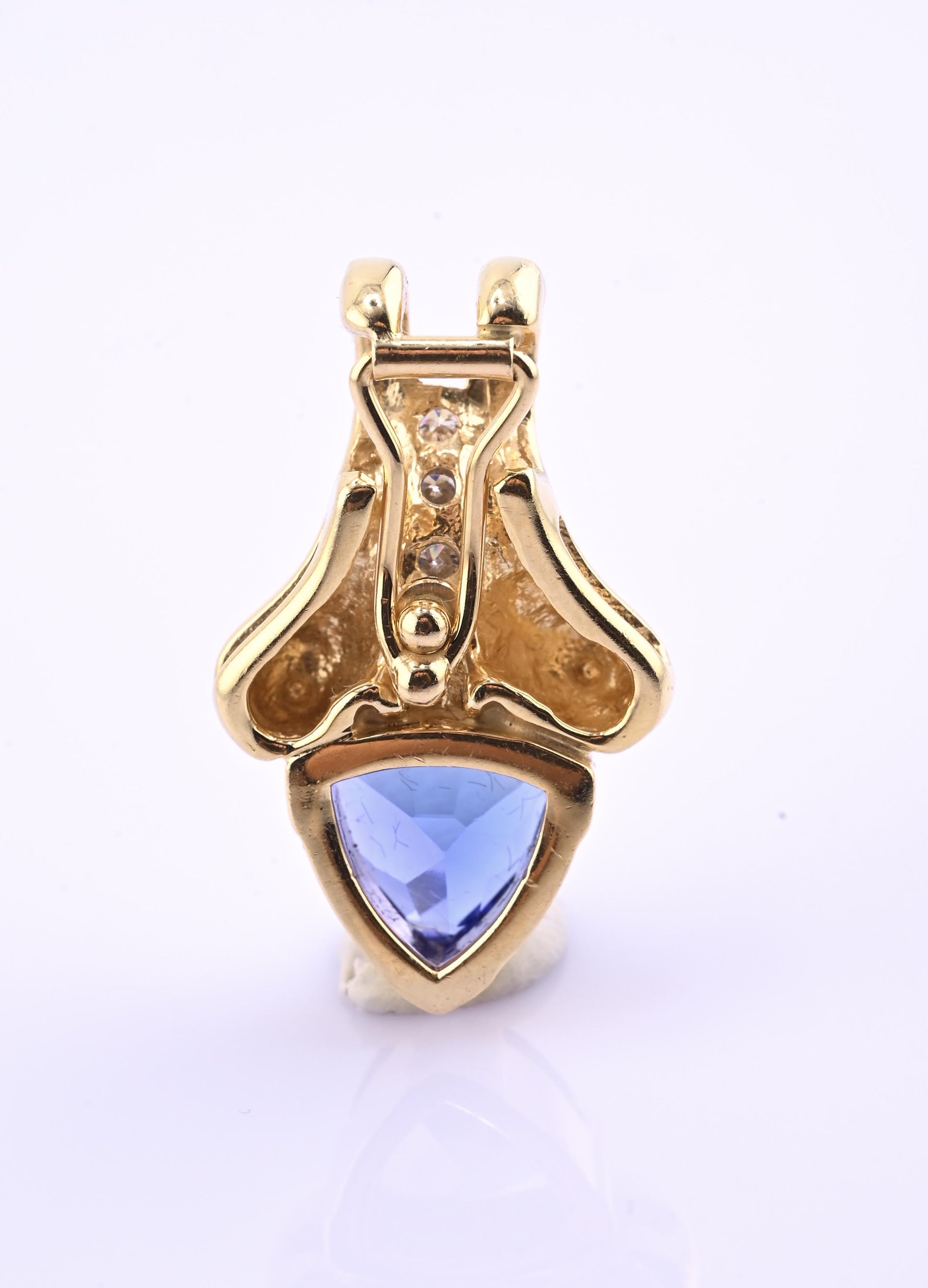 14K Yellow Gold Tanzanite & Diamond Pendant 2.20 Ct Tanzanite IGI Certified