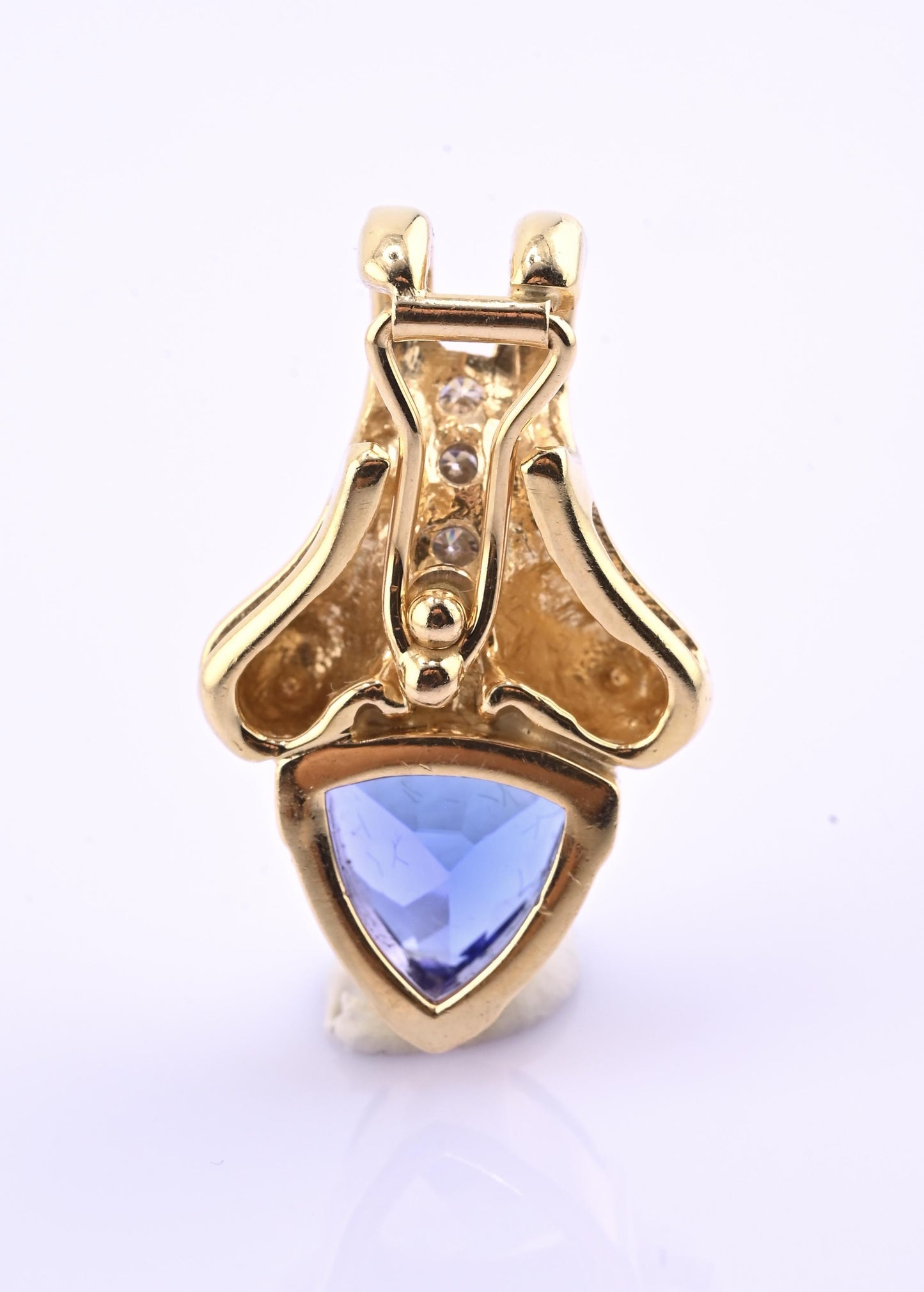 14K Yellow Gold Tanzanite & Diamond Pendant 2.20 Ct Tanzanite IGI Certified