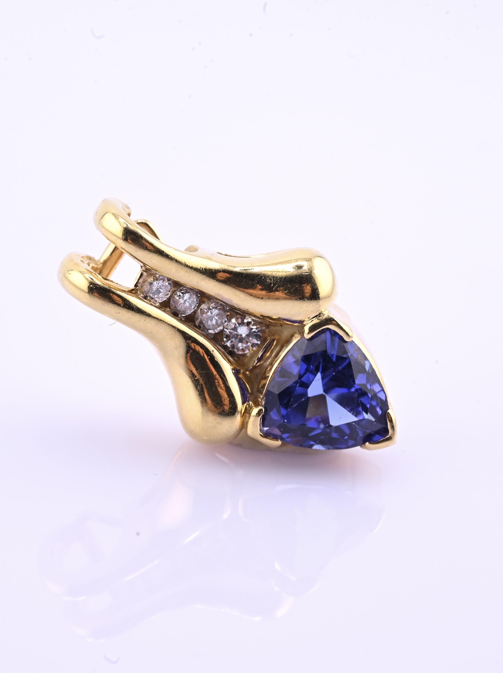 14K Yellow Gold Tanzanite & Diamond Pendant 2.20 Ct Tanzanite IGI Certified