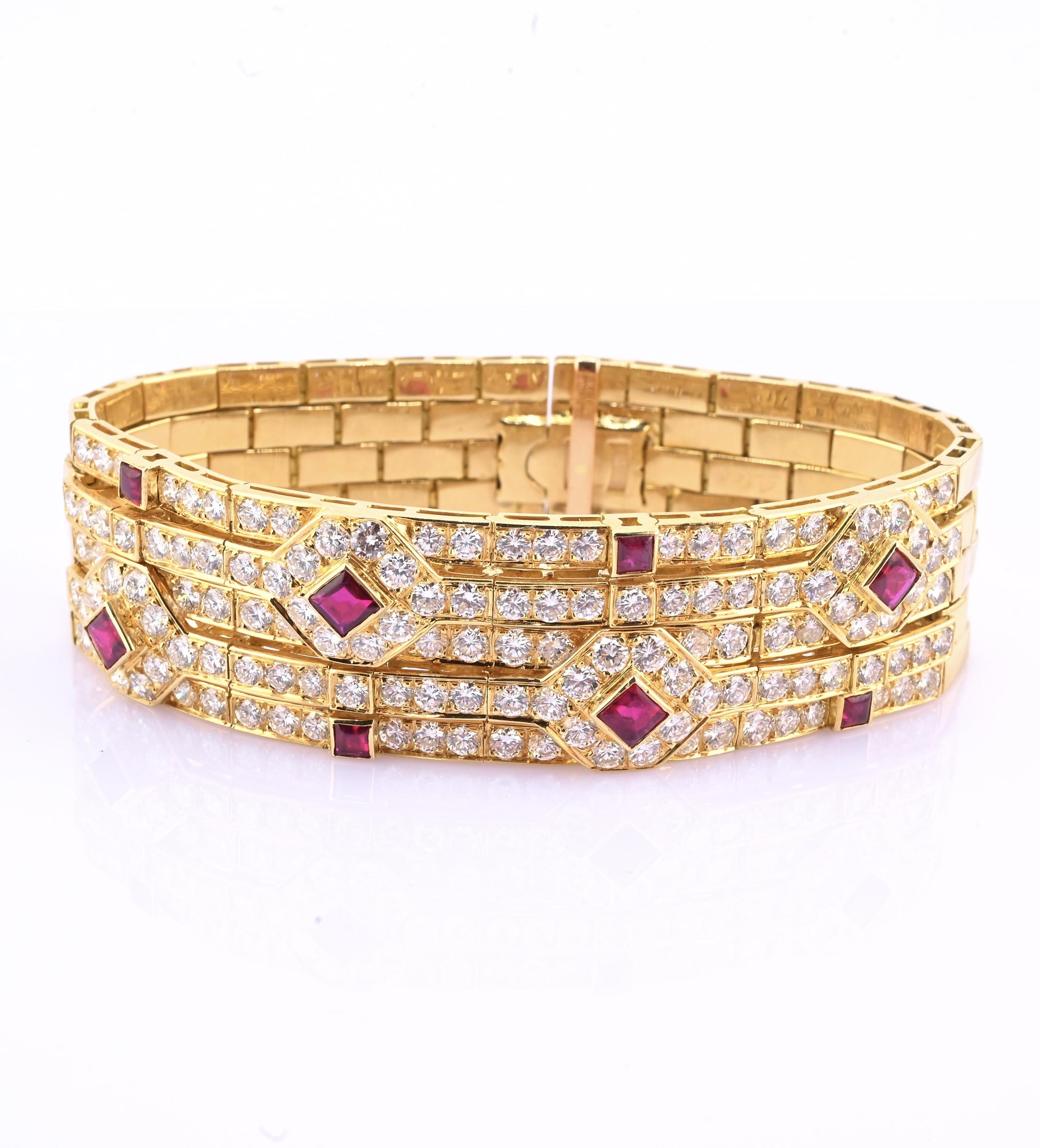 Important French 18K Gold Diamond & Ruby Bracelet | Attrib. Andre Vassort Paris