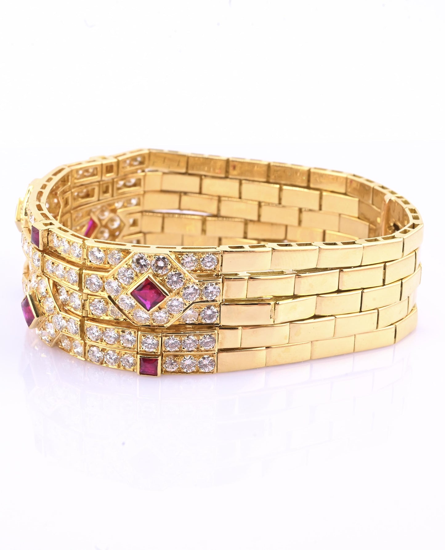 Important French 18K Gold Diamond & Ruby Bracelet | Attrib. Andre Vassort Paris