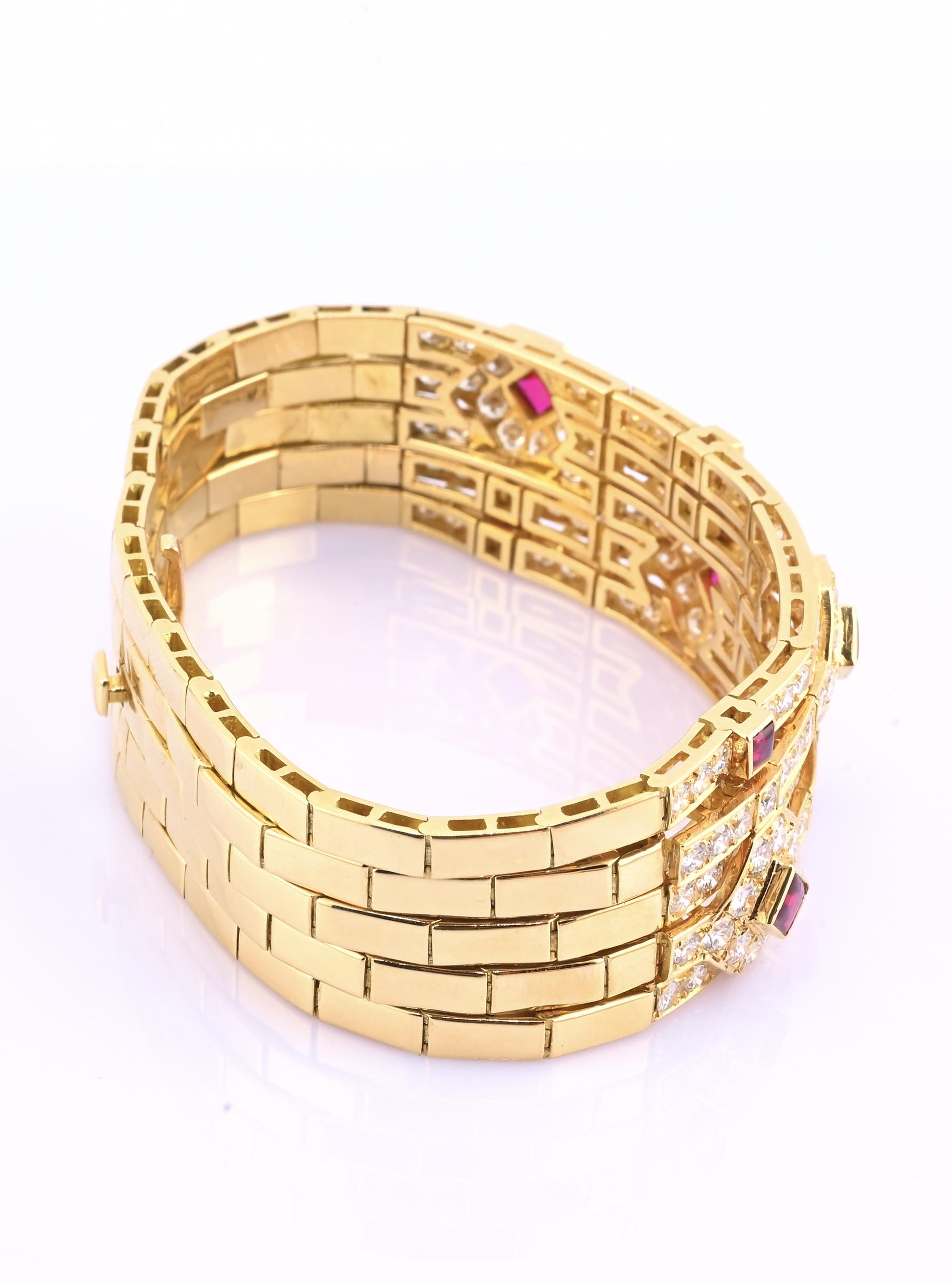 Important French 18K Gold Diamond & Ruby Bracelet | Attrib. Andre Vassort Paris