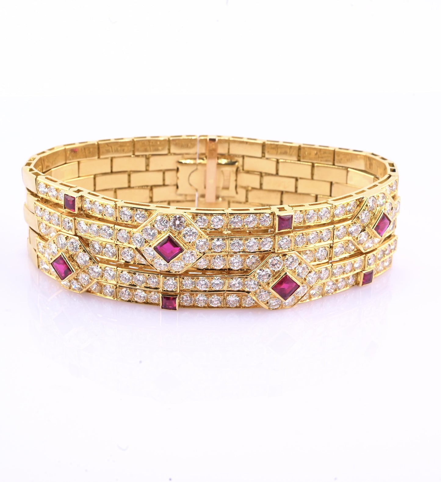 Important French 18K Gold Diamond & Ruby Bracelet | Attrib. Andre Vassort Paris