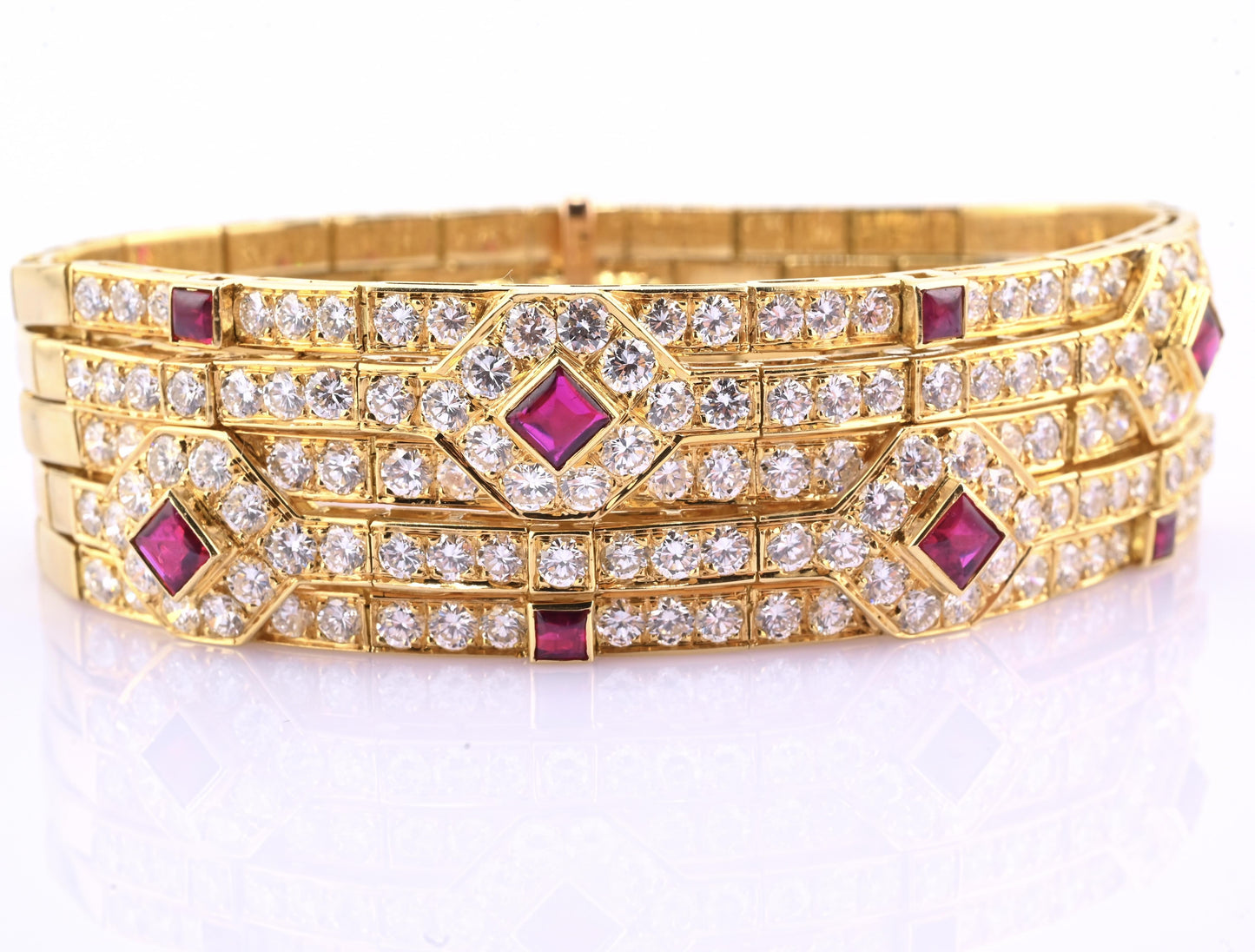 Important French 18K Gold Diamond & Ruby Bracelet | Attrib. Andre Vassort Paris