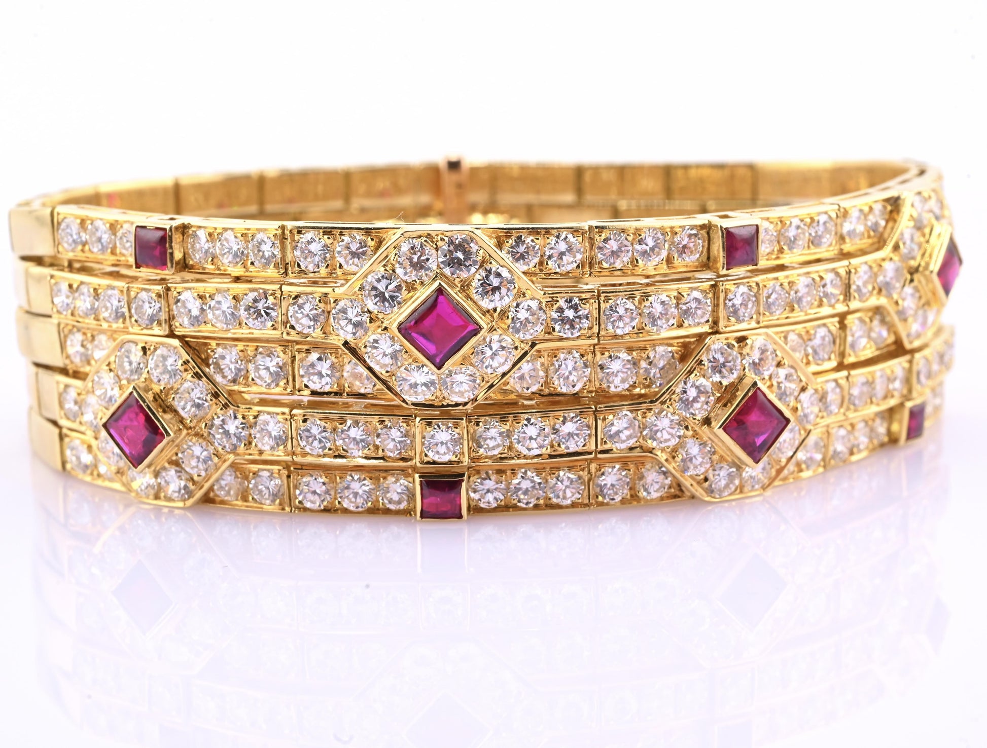 Important French 18K Gold Diamond & Ruby Bracelet | Attrib. Andre Vassort Paris