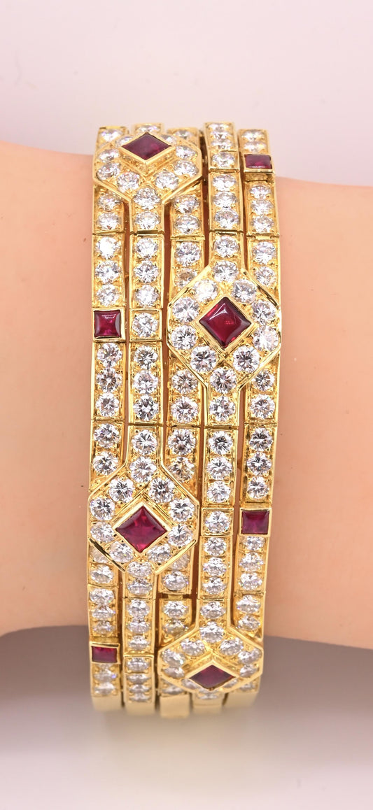 Important French 18K Gold Diamond & Ruby Bracelet | Attrib. Andre Vassort Paris